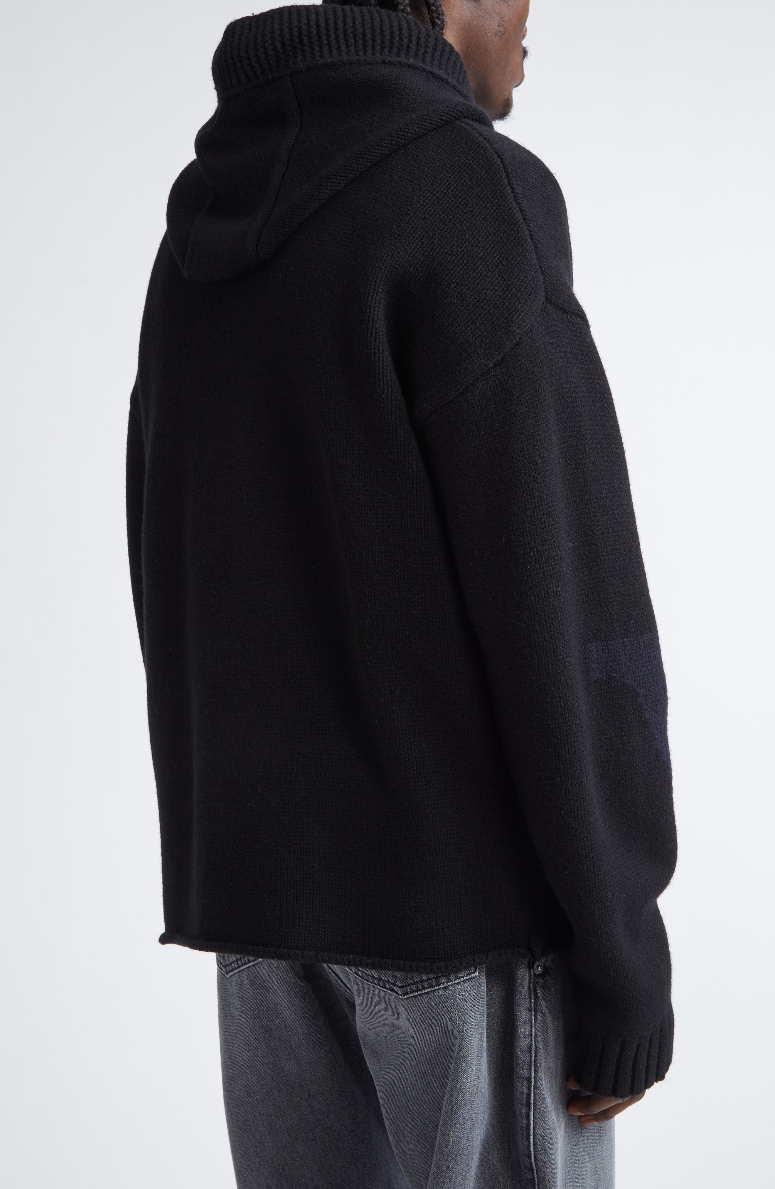 JW Anderson Anchor Intarsia Hooded Merino Wool Zip Sweater in Black/Navy at Nordstrom - 3