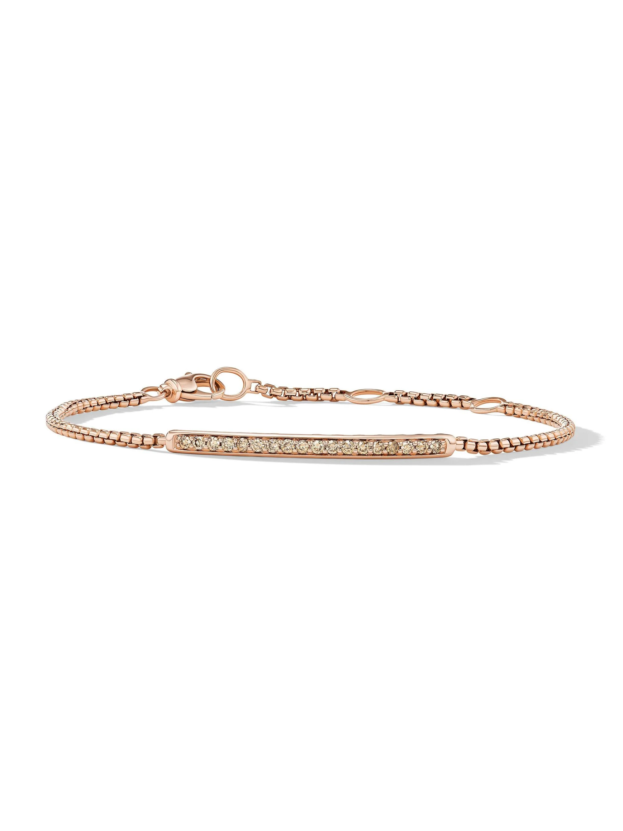 Women's Petite Pavé Bar Bracelet In 18K Rose Gold With Cognac Diamonds - Rose Gold - 1