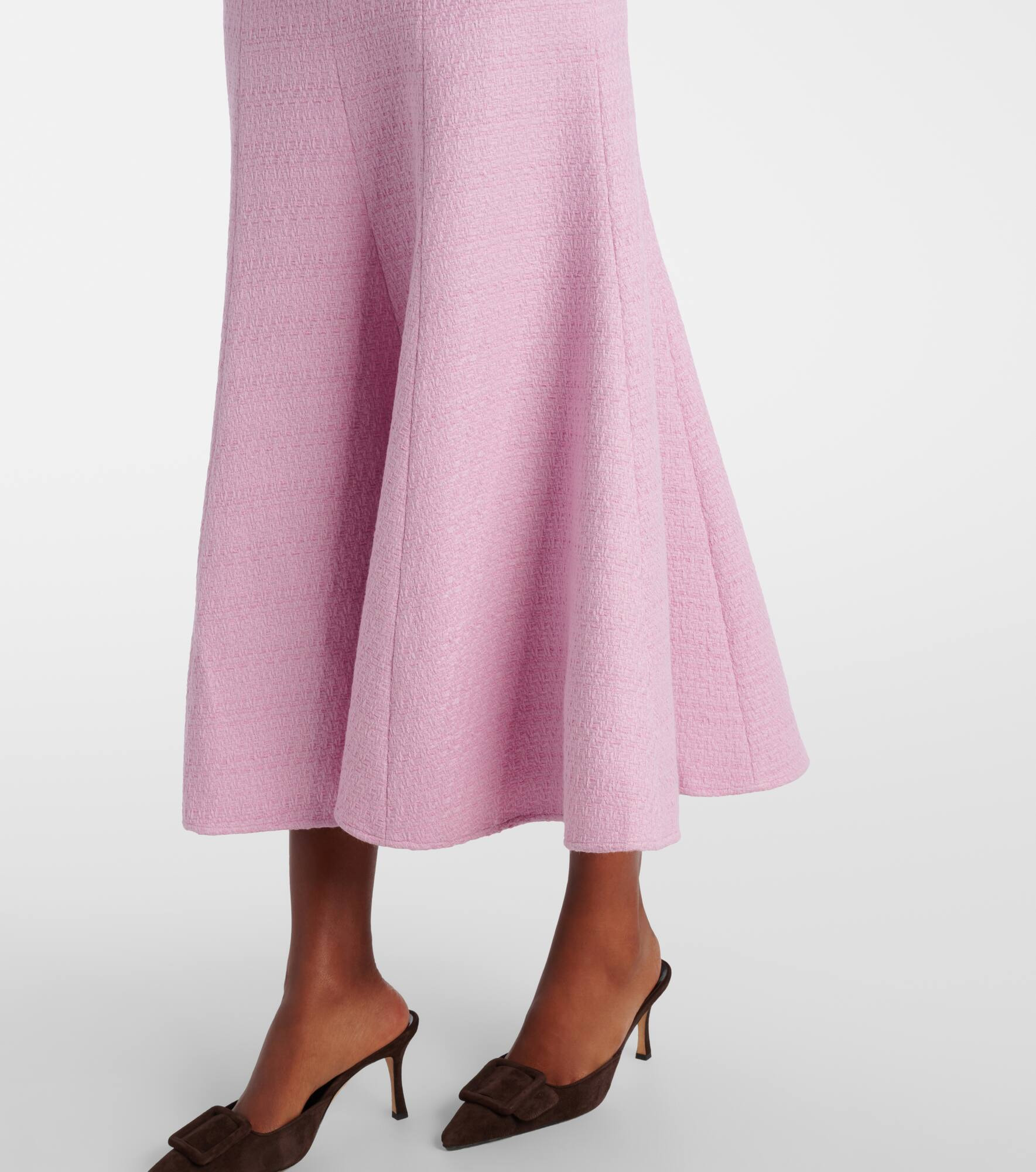Asymmetric belted bouclé midi dress - 5