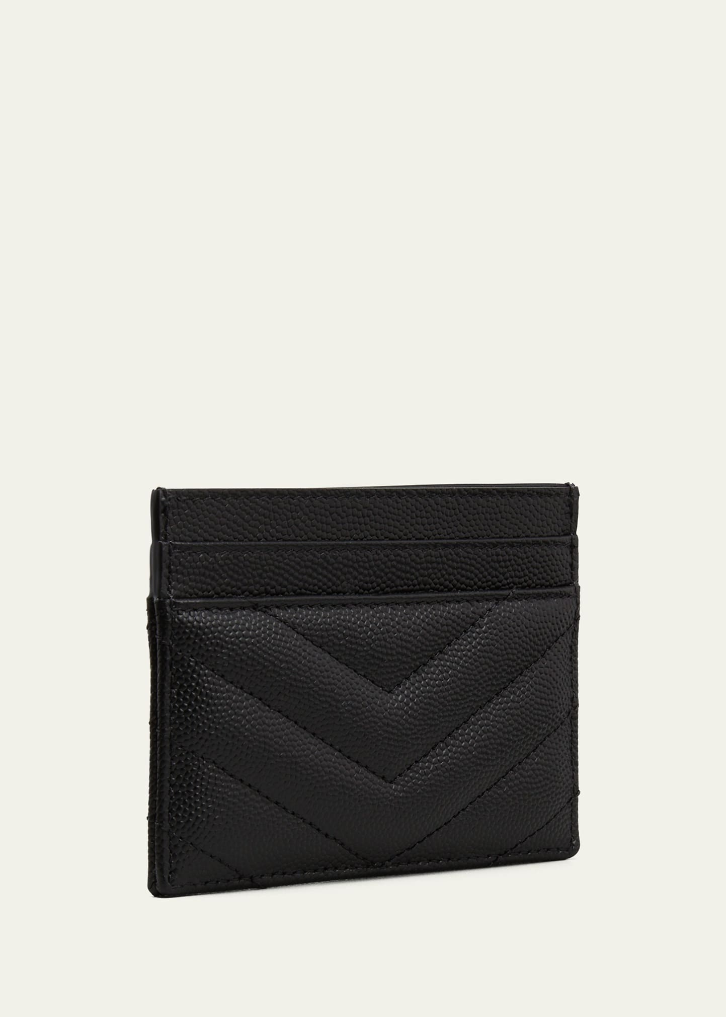 YSL Grain de Poudre Leather Card Case, Silvertone Hardware - 3