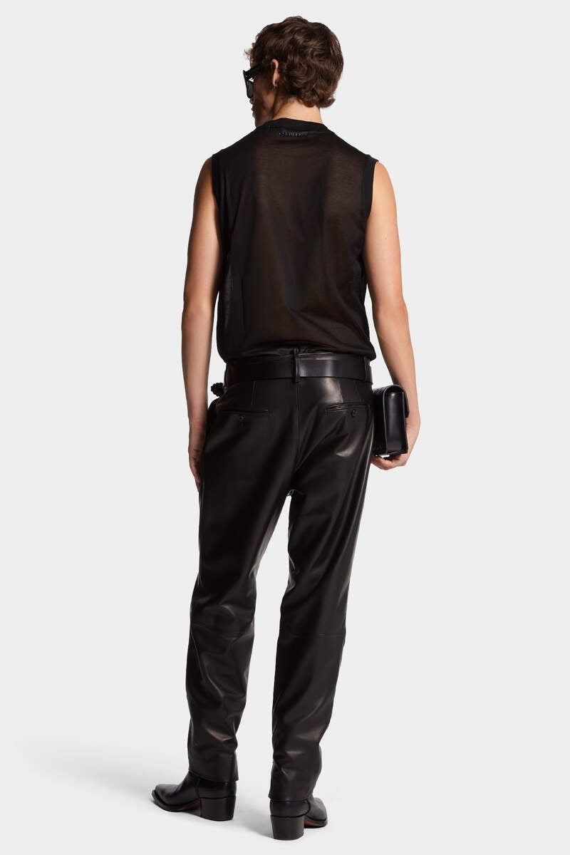 LEATHER TWO PLEATS PANT - 4
