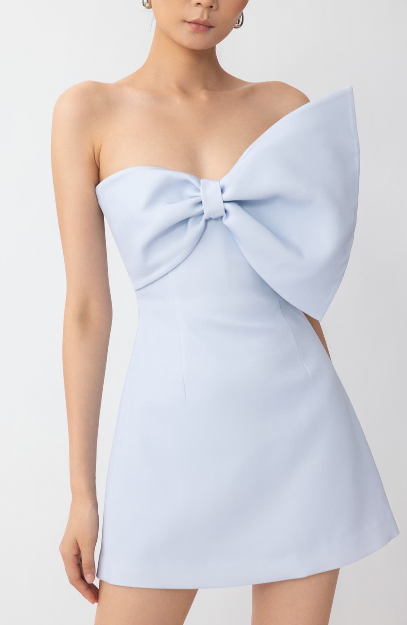 SAU LEE Elly Asymmetric Bow Sleeveless Minidress in Pastel Blue at Nordstrom - 3