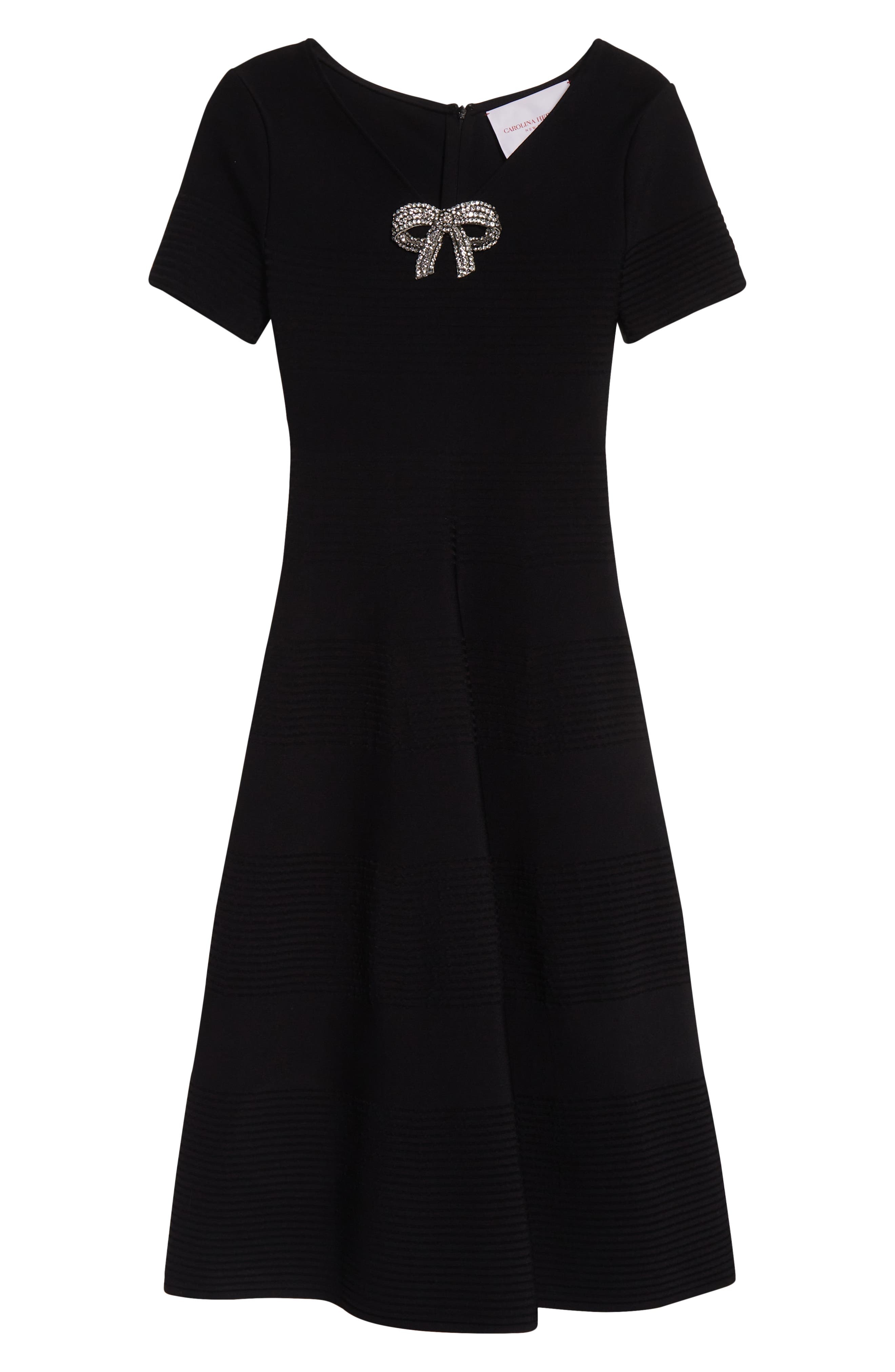 Carolina Herrera Crystal Bow Knit Fit & Flare Dress in Black at Nordstrom - 5