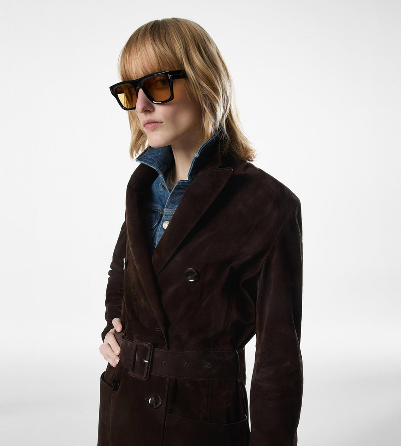 TOM FORD DOUBLE BREASTED BELTED SUEDE COAT outlook