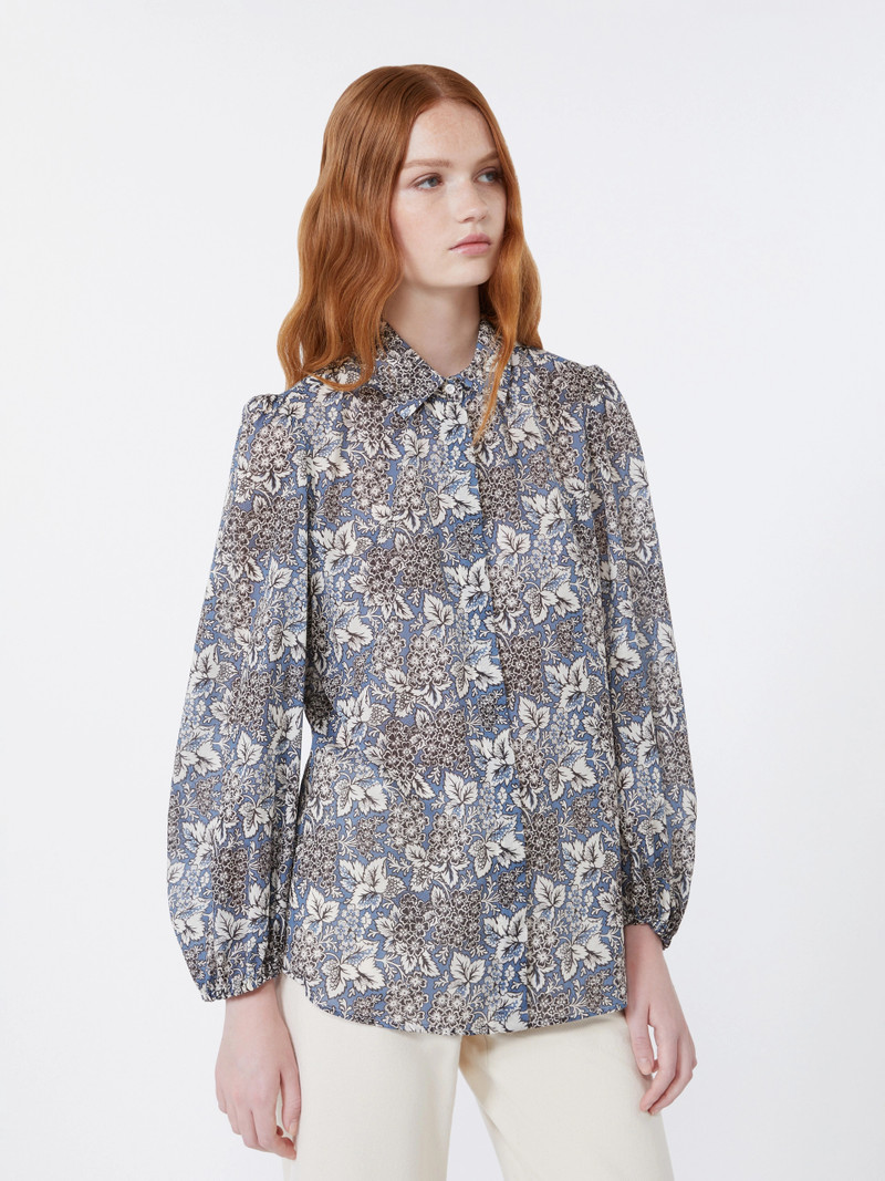 PERIODI Printed cotton voile shirt - NAVY 5