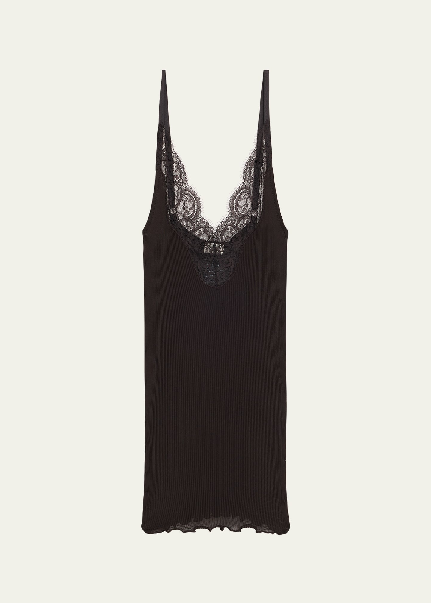 Ribbed Knit Tank Top with Lace Detail - 1