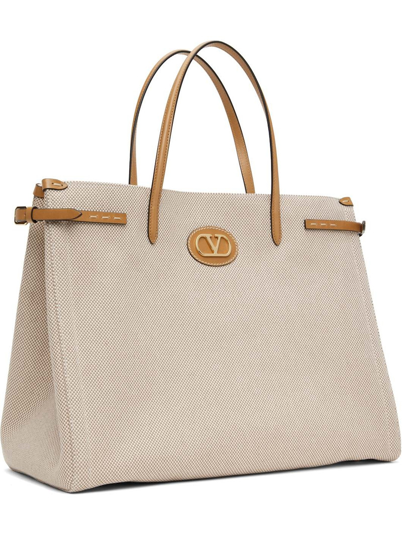 Valentino Off-White & Brown Antibes Large Canvas Shopping Tote outlook