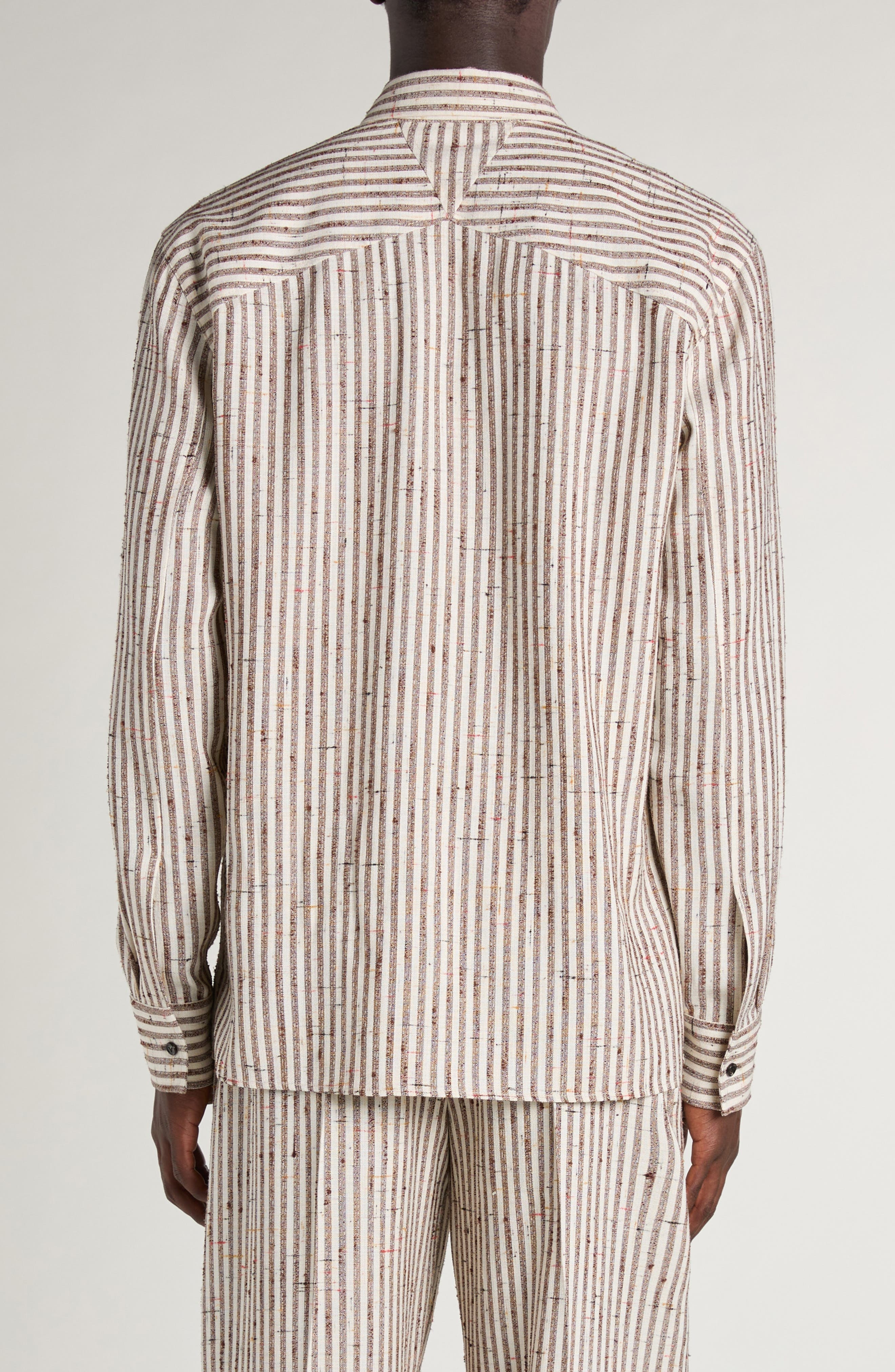 Bottega Veneta Flecked Stripe Button-Up Shirt in 9236 Talc/Loam at Nordstrom - 2