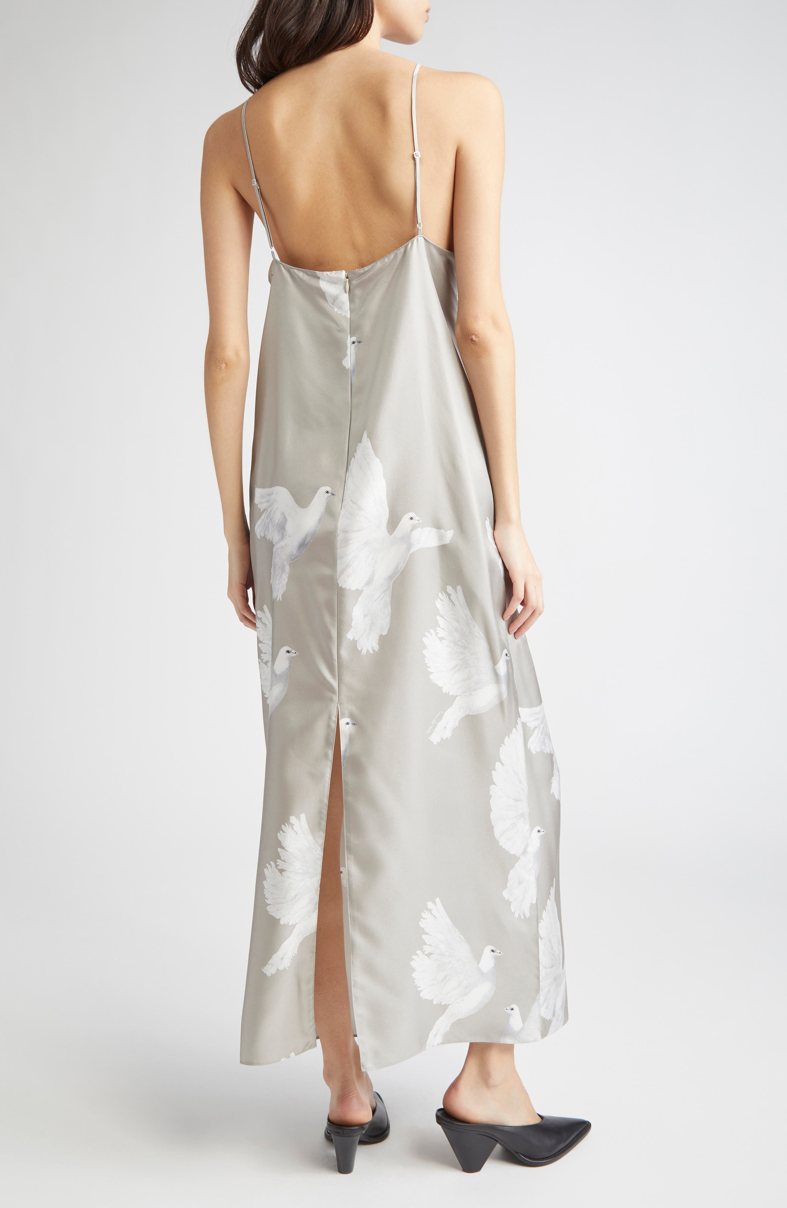Stella McCartney Dove Print Silk & Chantilly Lace Dress in Mud at Nordstrom - 2