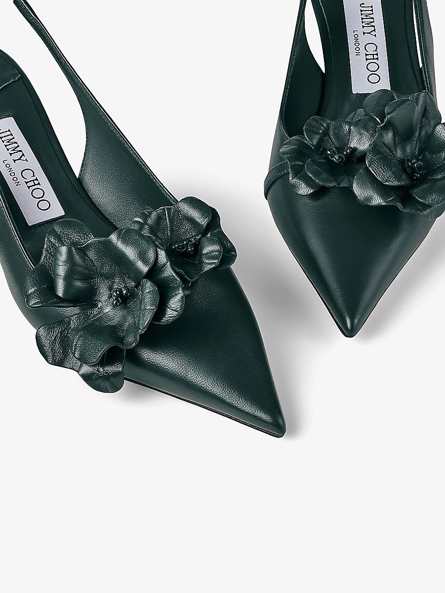 Amita flower-embellished leather heeled slingback courts - 5