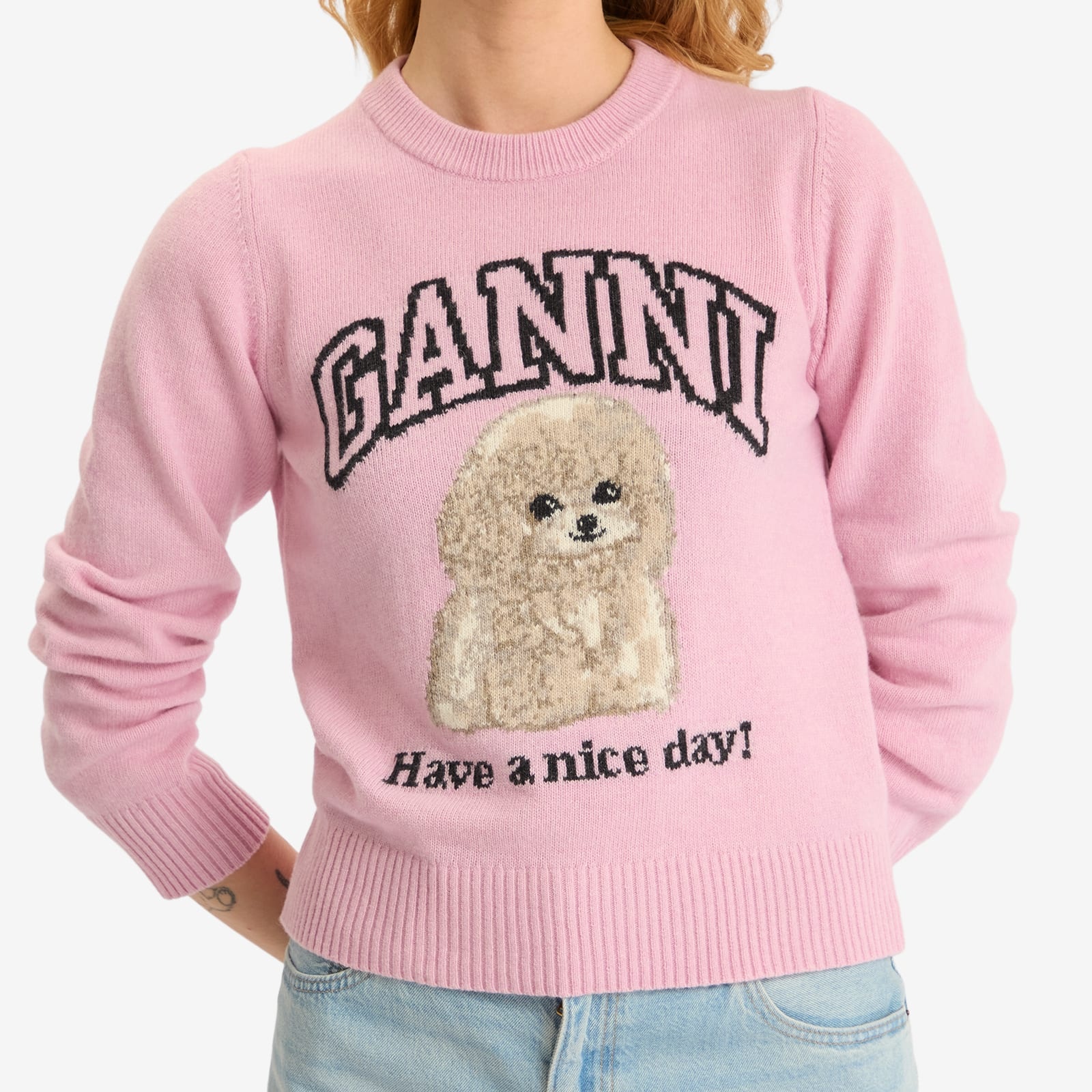 GANNI GANNI Graphic Wool Mix Poodle Crewneck | endclothing