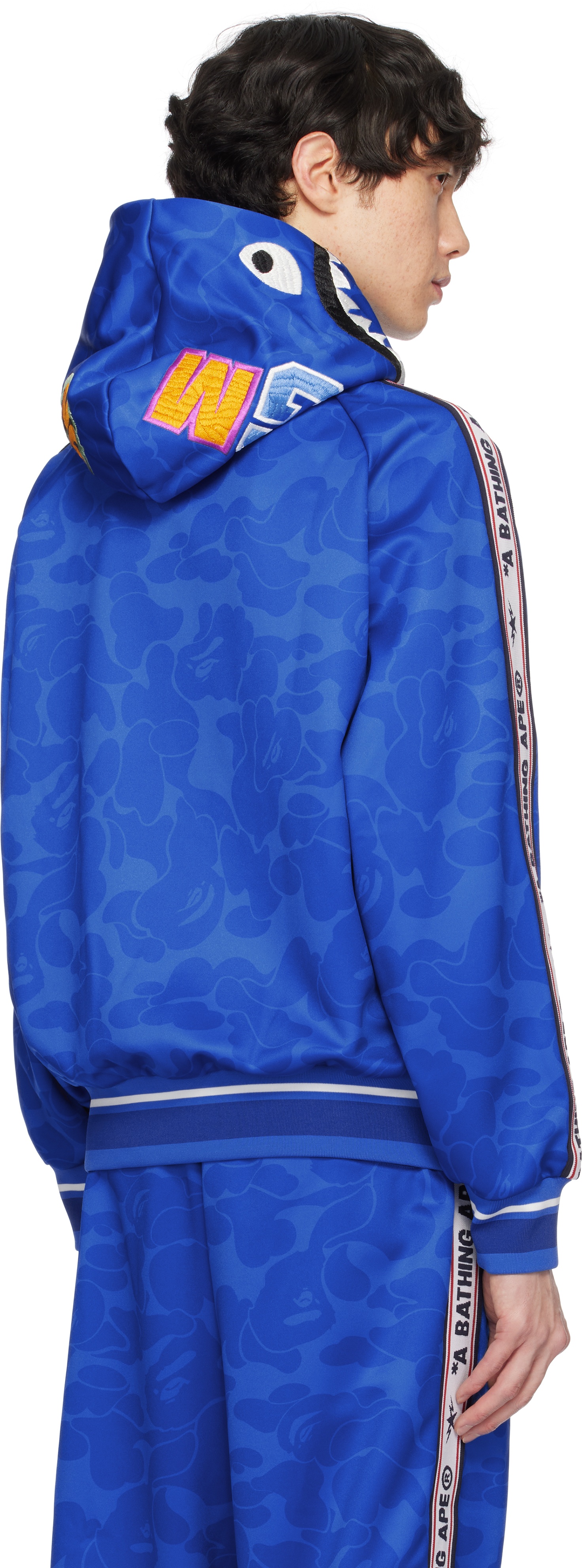 Blue Solid Camo Relaxed Fit Shark Full Zip Hoodie - 3
