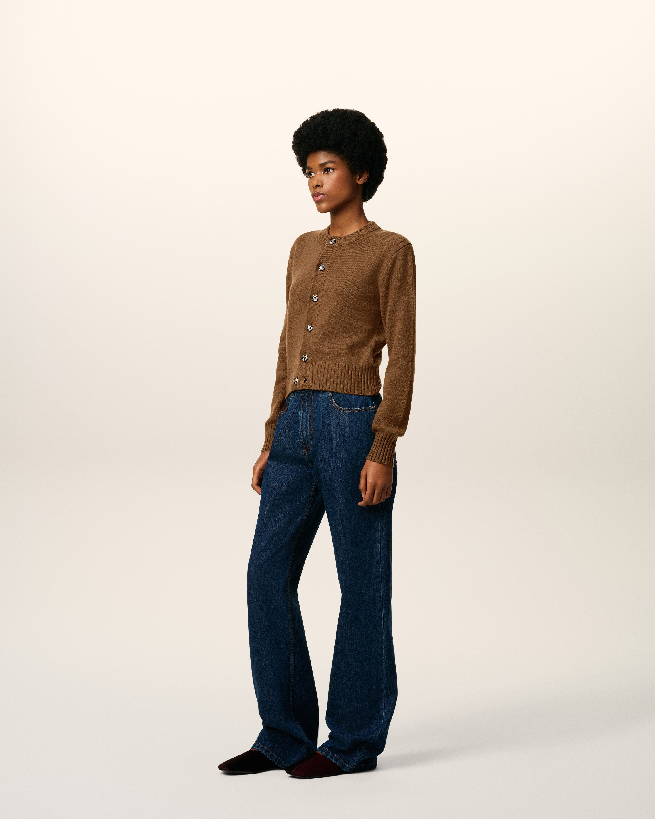 BROWN CASHMERE AMI DE COEUR CARDIGAN - 6