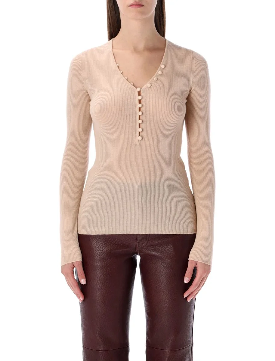 Chloé Wool V-Neck Henley Top - 1