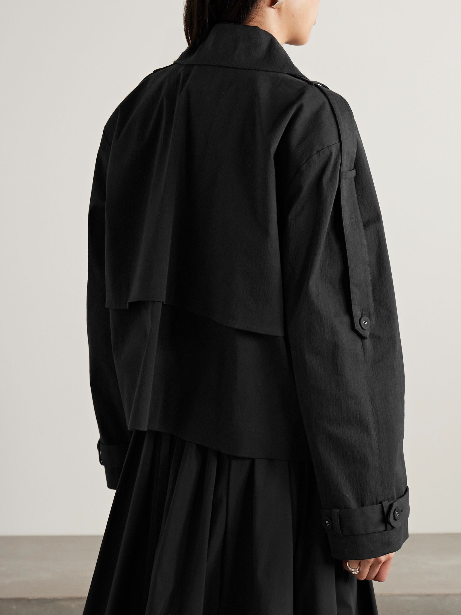Yasmin cropped cotton-twill trench coat Black - 4