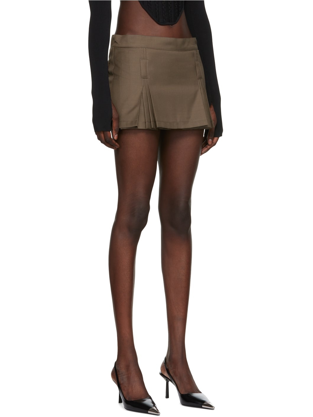 Brown Pleated Miniskirt - 2