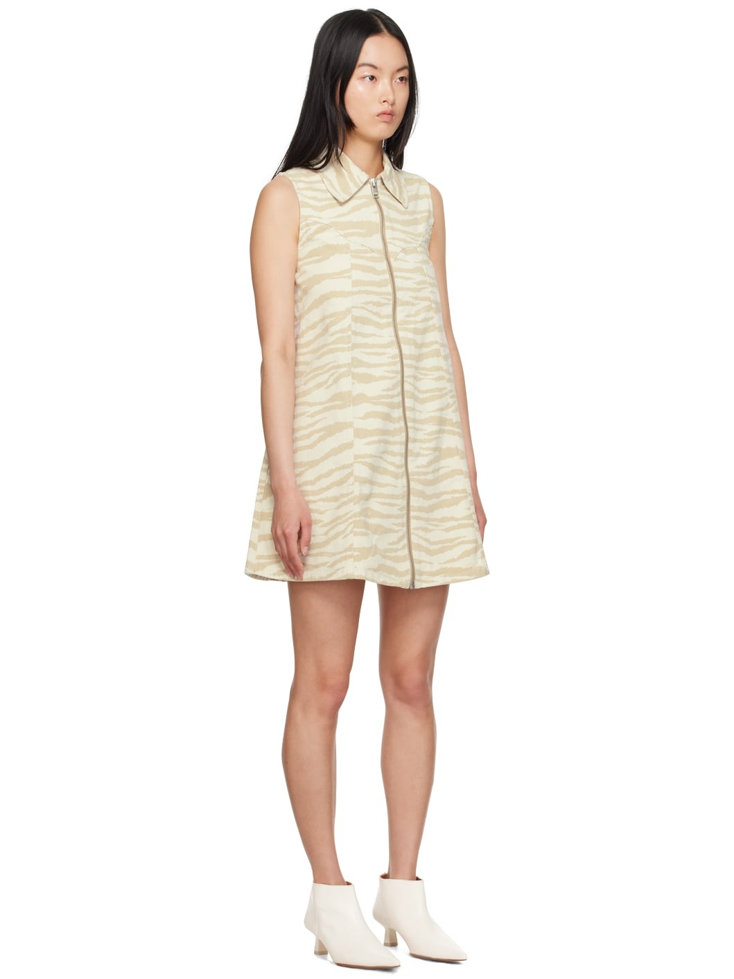 Beige Printed Denim Minidress - 2