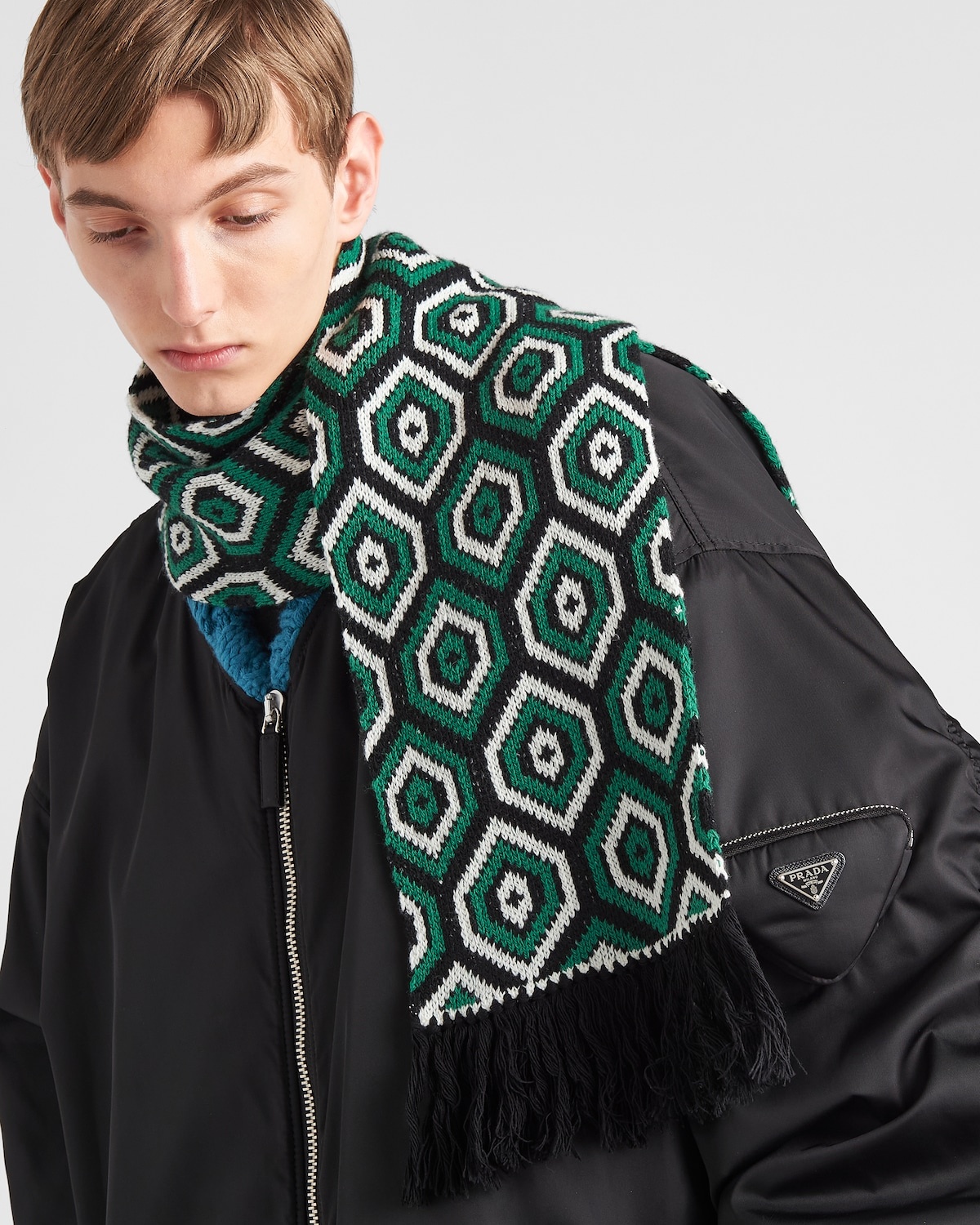 Wool and cashmere jacquard scarf - 2