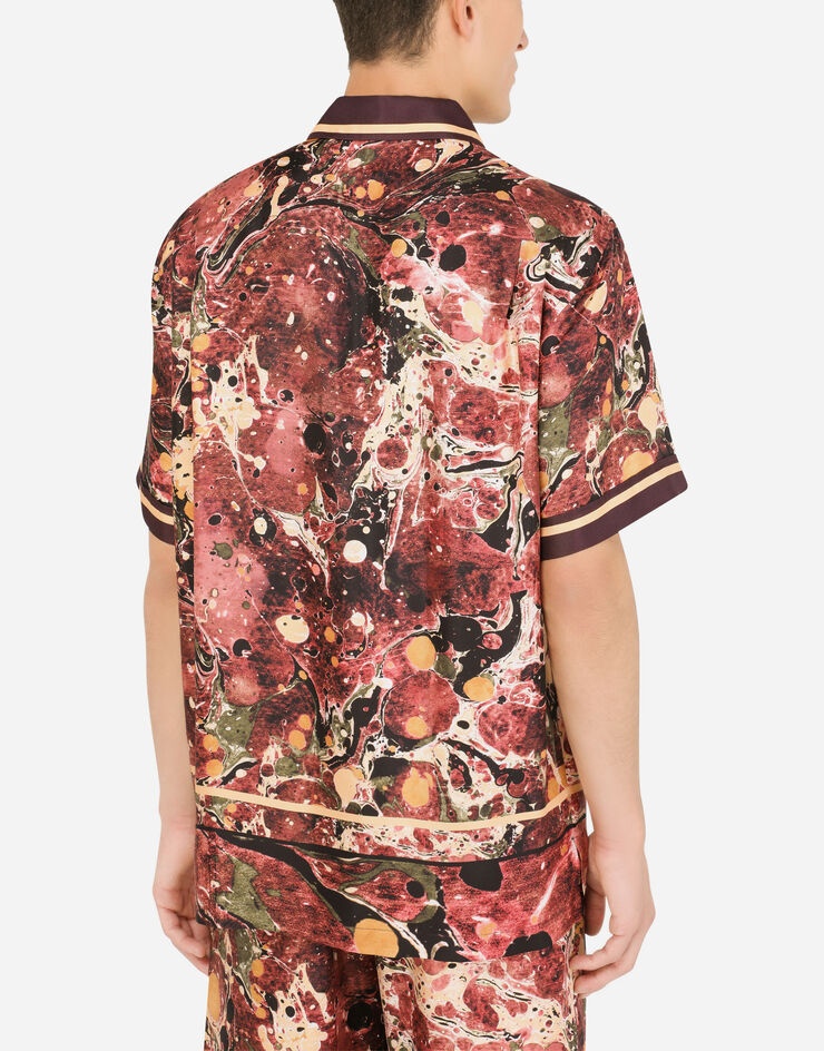 Silk Hawaiian shirt with marbled print - 5