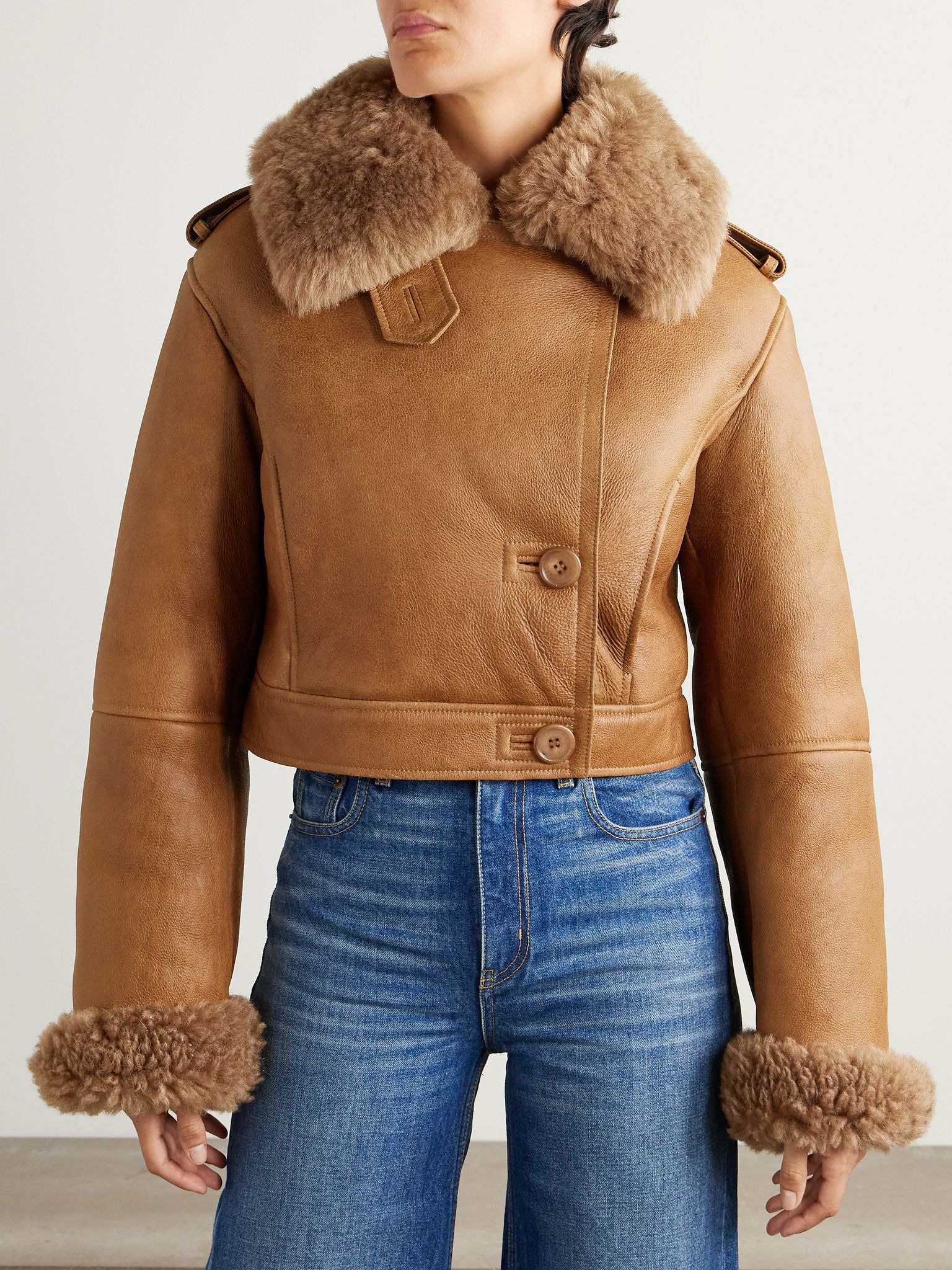 Double-breasted shearling jacket Light brown - 3