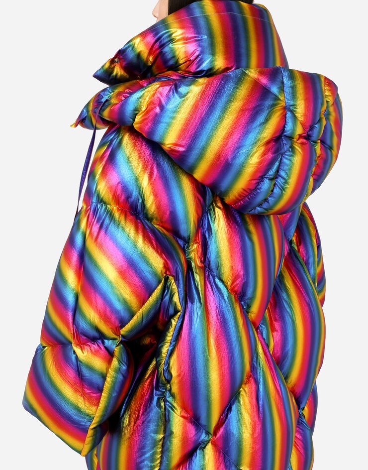 Foiled nylon down jacket with multi-colored stripes - 6