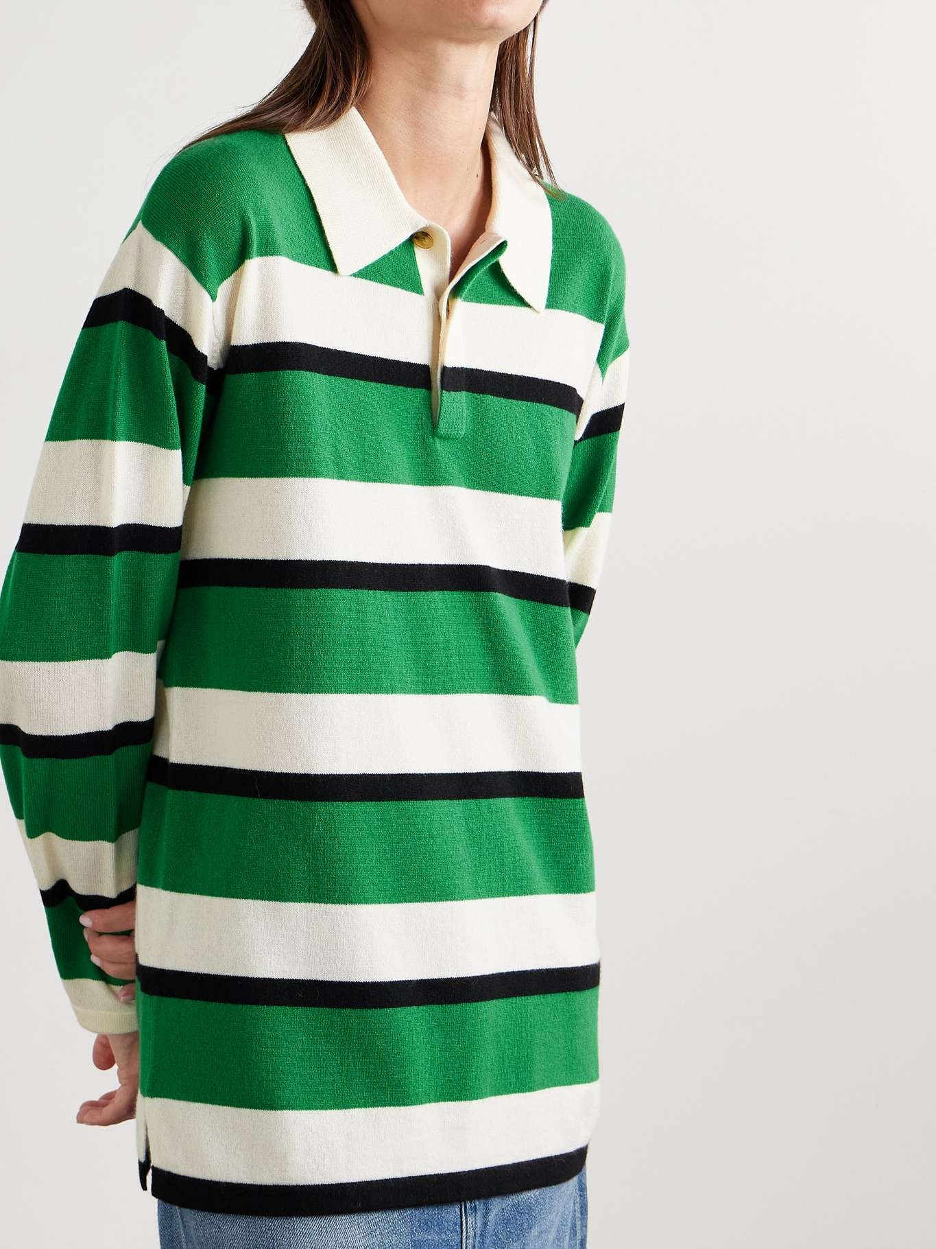 Oversized striped cashmere sweater Forest green - 3