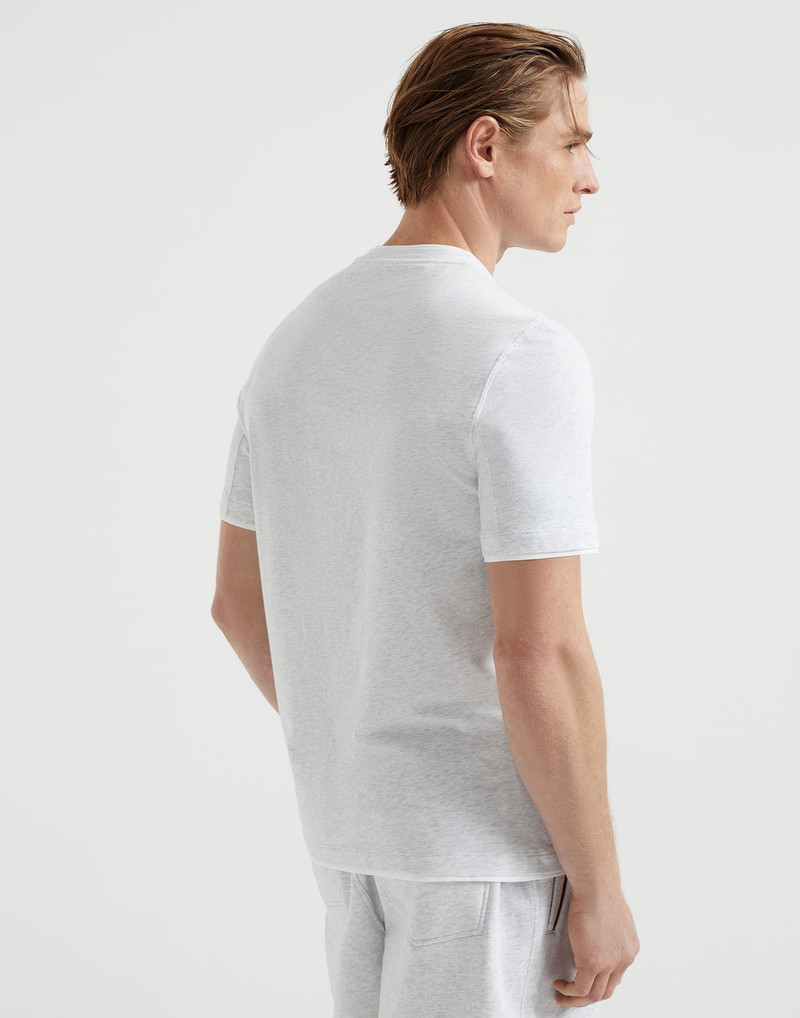 Brunello Cucinelli Cotton jersey crew neck T-shirt with logo and faux-layering outlook