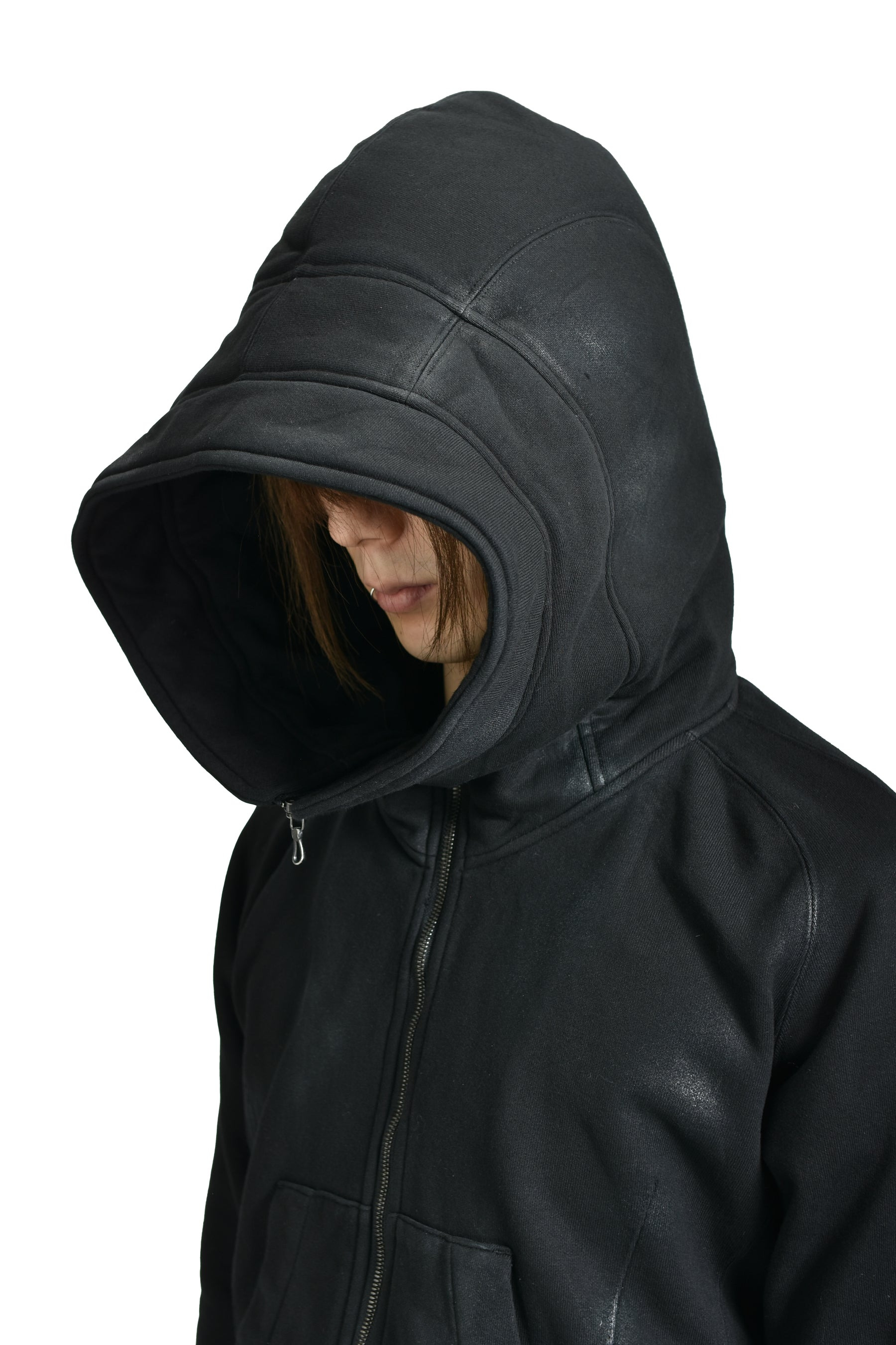 COATING ZIP UP HOODIE / BLK WAX - 5
