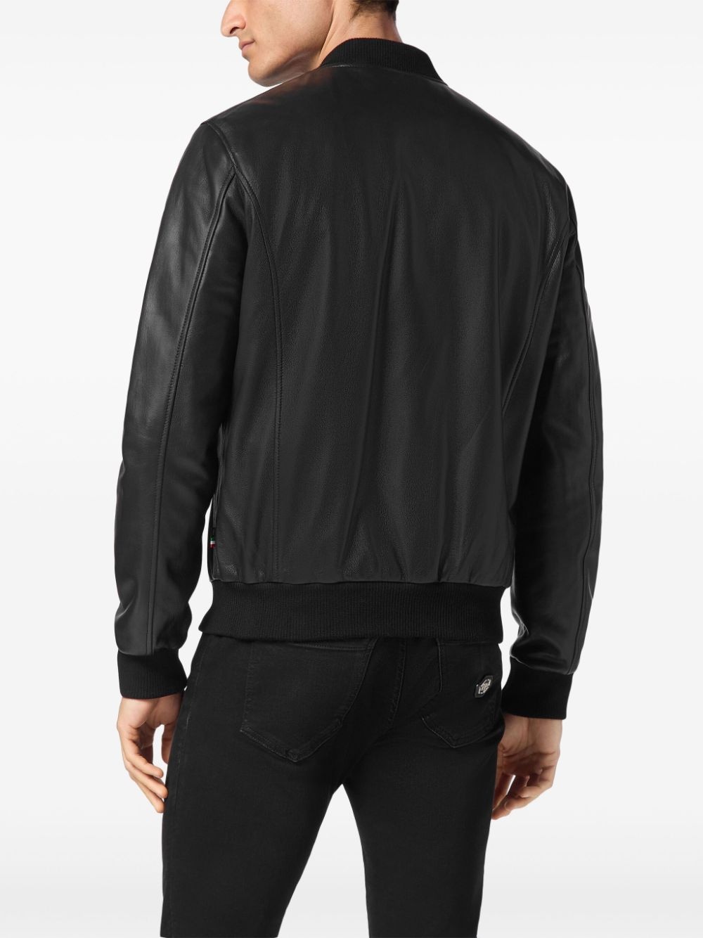 logo-patch leather jacket - 4