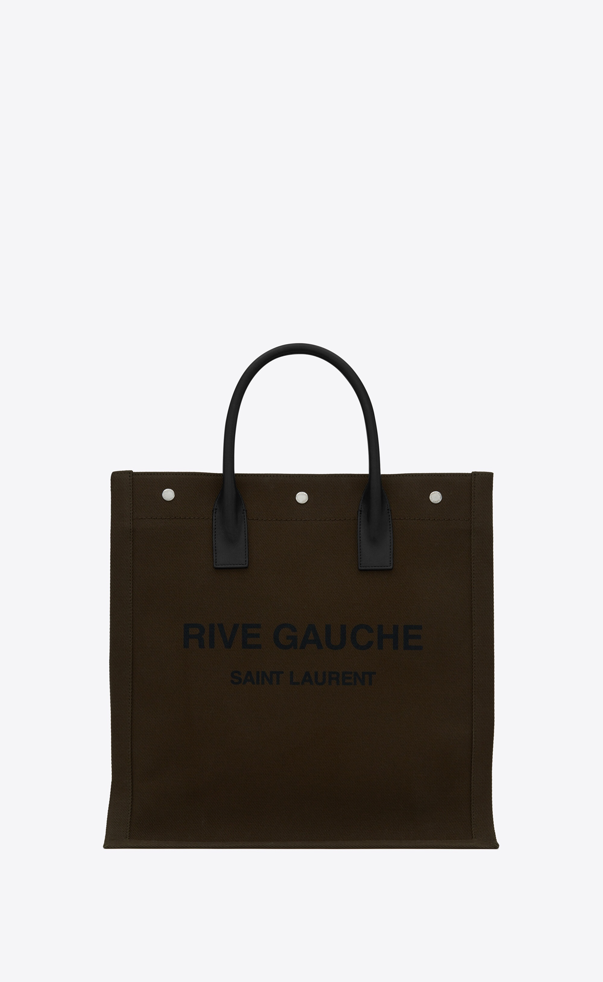 rive gauche north/south tote bag in printed canvas and leather - 1