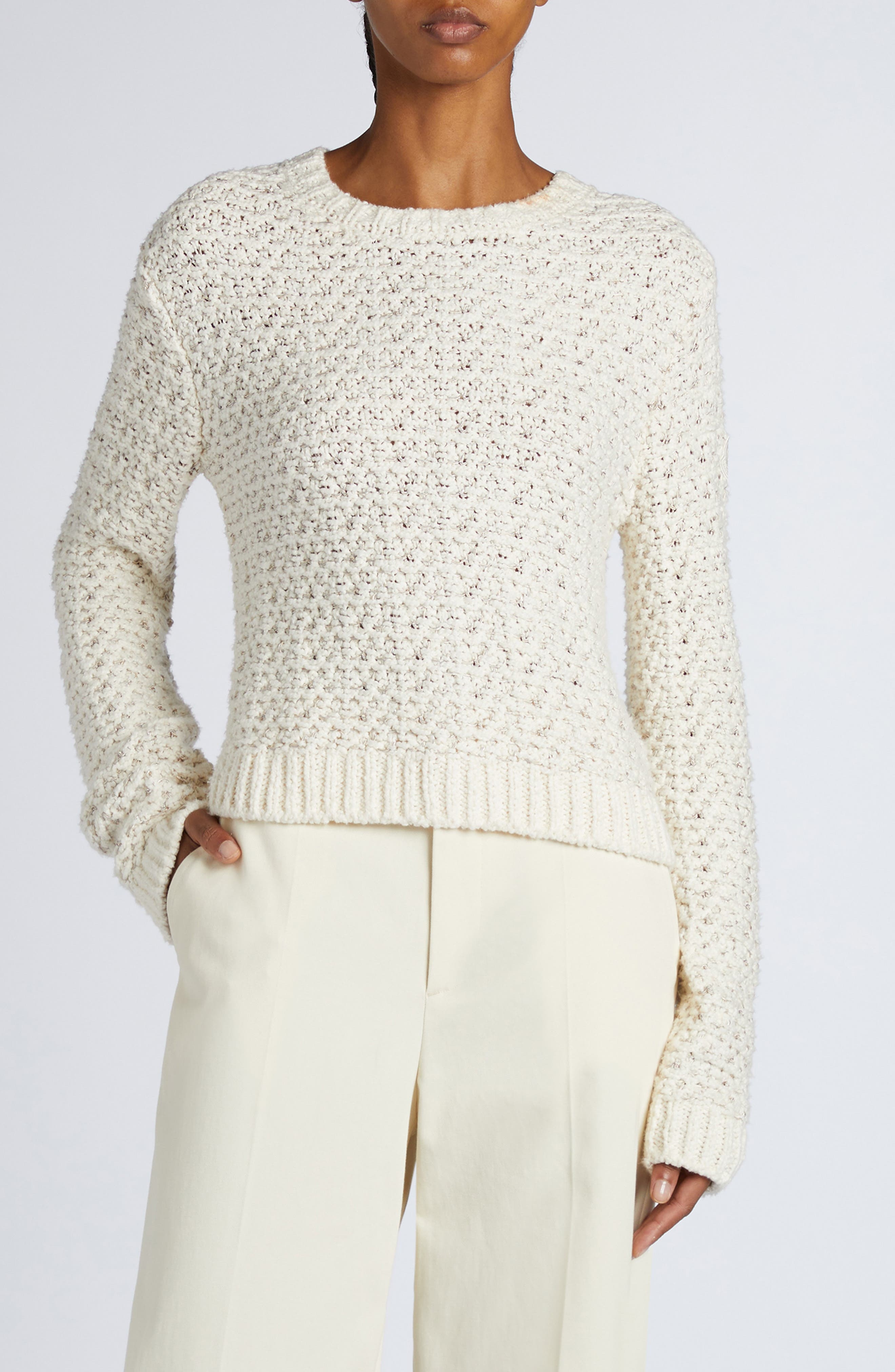 Moncler Crewneck Sweater in Silk White at Nordstrom - 1