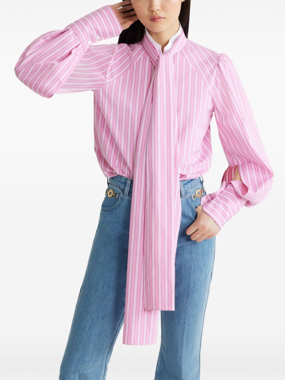 pussy-bow striped cotton shirt - 4