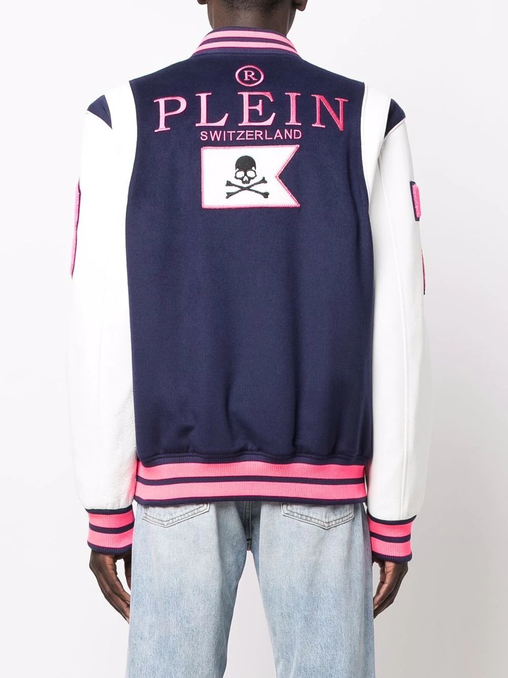 embroidered-logo varsity jacket - 4