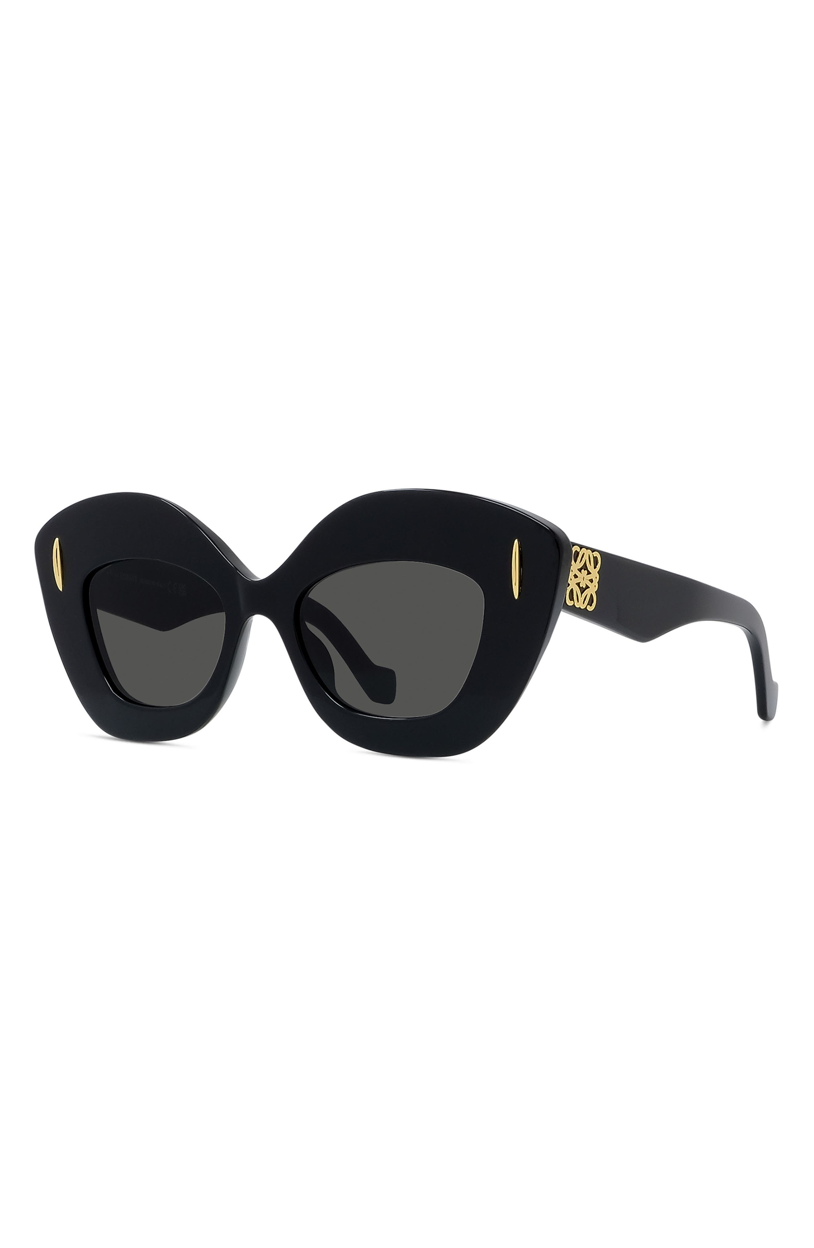 Loewe Anagram 48mm Small Cat Eye Sunglasses in Black /Smoke at Nordstrom - 2