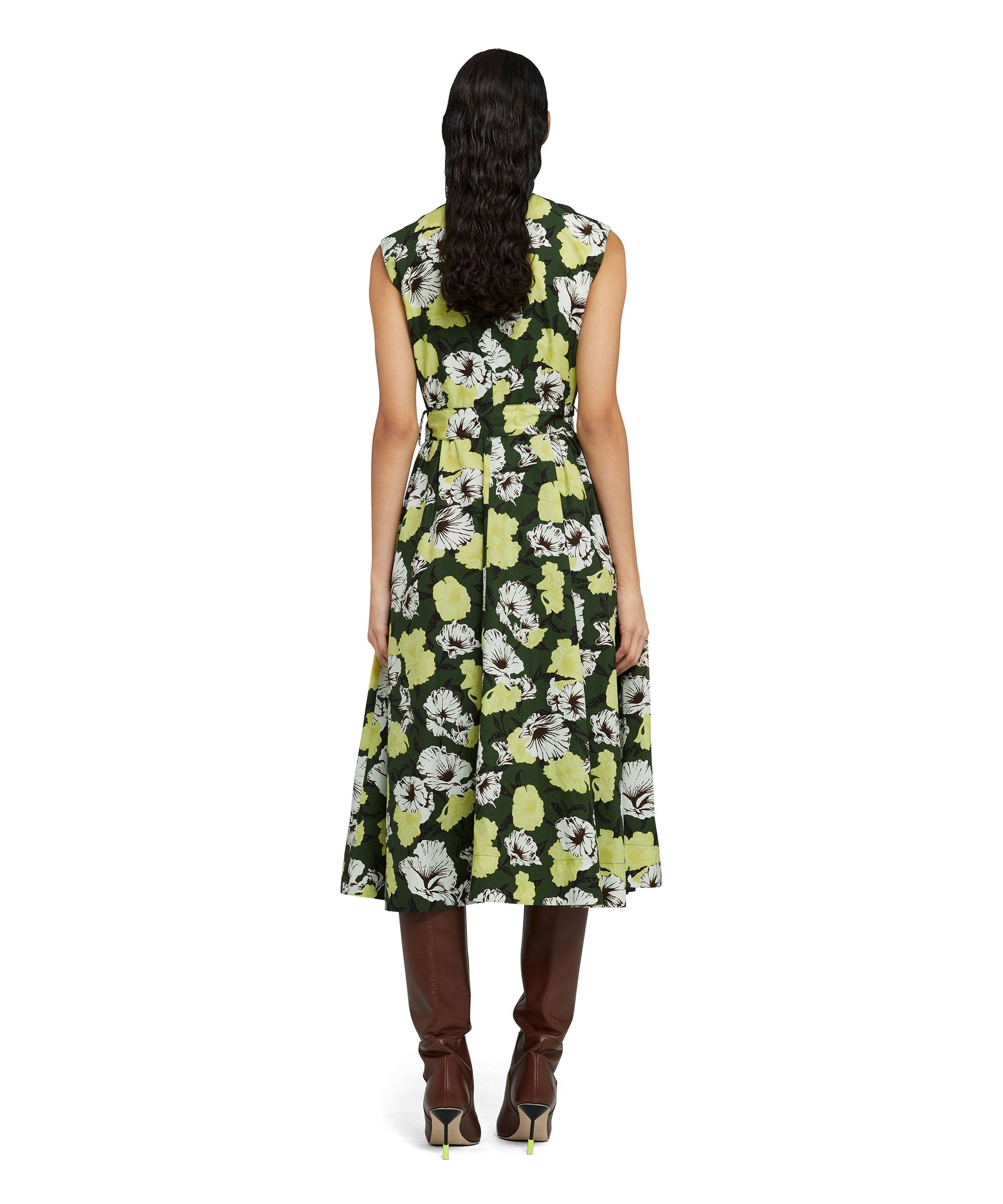Poplin cotton midi poodle dress with "Hibiscus Camouflage" print - 2