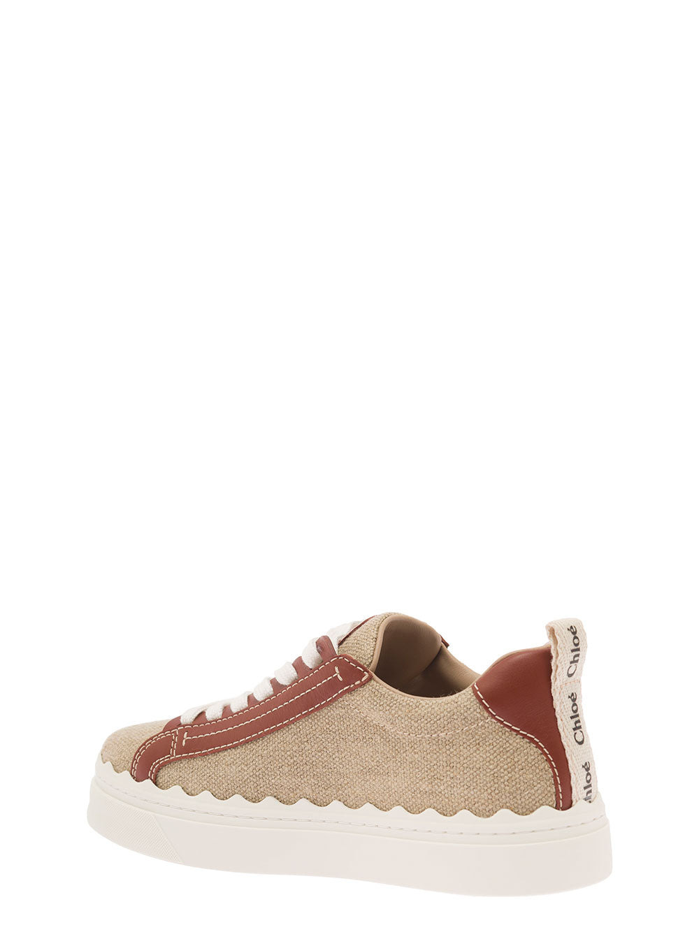 Chloé Women 'Lauren' Beige Low Top Sneakers With Logo Detail And Brown Leather Trim In Canvas Woman - 3