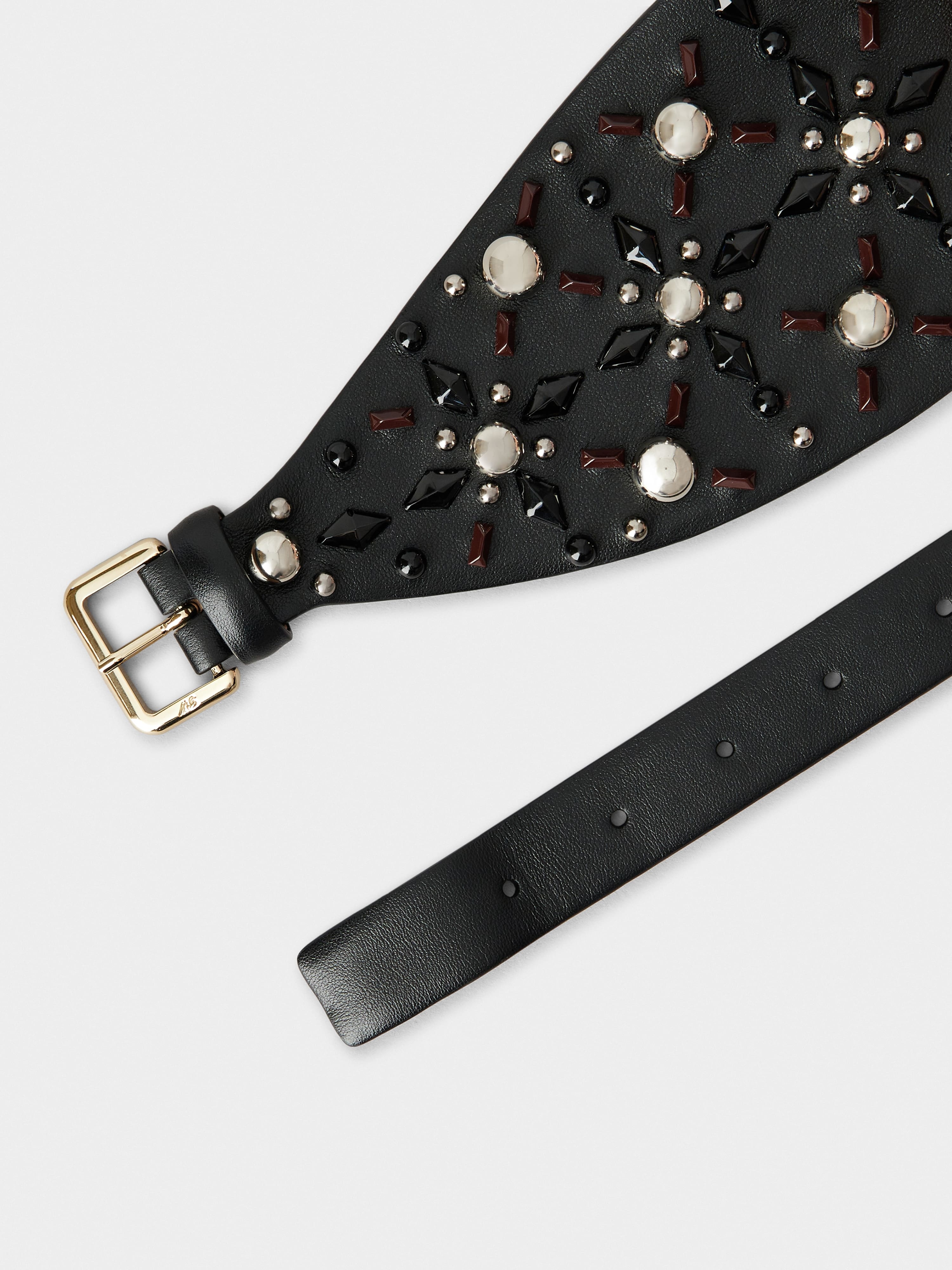 Viv' Bustier Studs Choc Lacquered Buckle Belt in Leather - 2