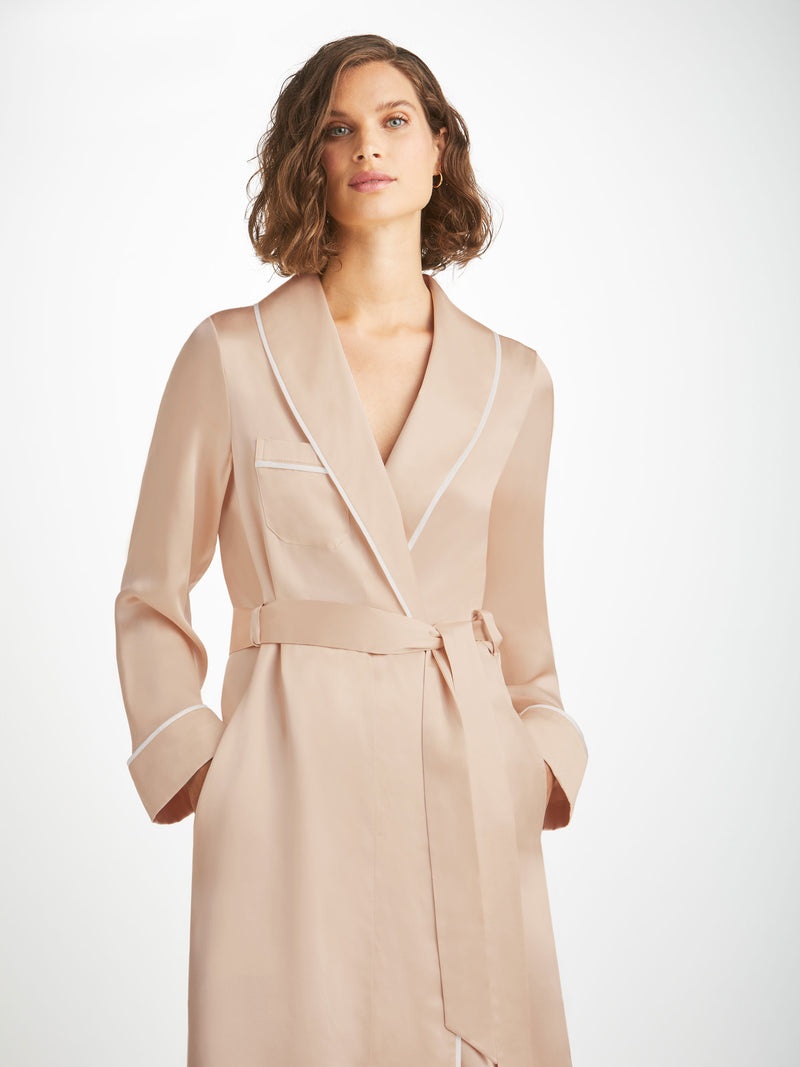 Women's Long Dressing Gown Bailey Silk Satin Champagne - 5