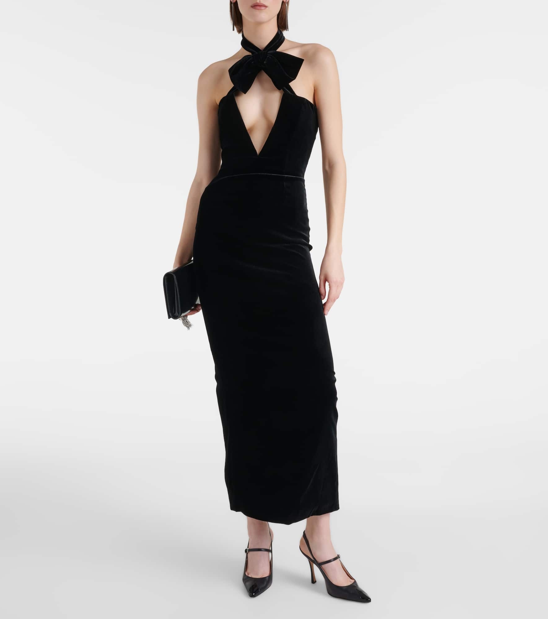 Bow-detail velvet midi dress - 2