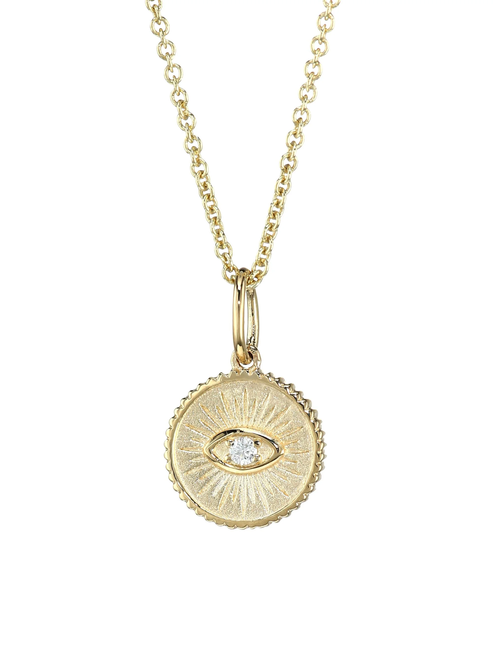 14K Yellow Gold & Diamond Small Marquis Eye Coin Necklace - 1