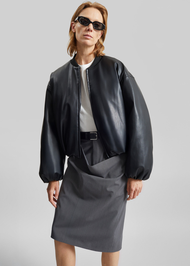 Arolla Faux Leather Draped Jacket - Black 3