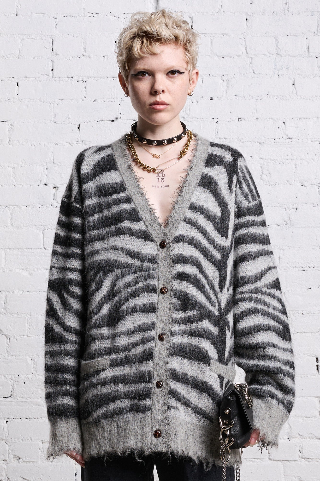 MOHAIR BOYFRIEND CARDIGAN - ZEBRA JACQUARD - 2