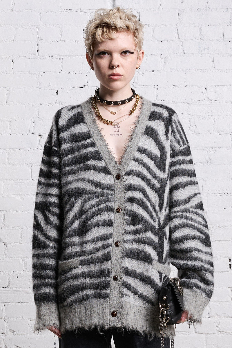 R13 MOHAIR BOYFRIEND CARDIGAN - ZEBRA JACQUARD outlook