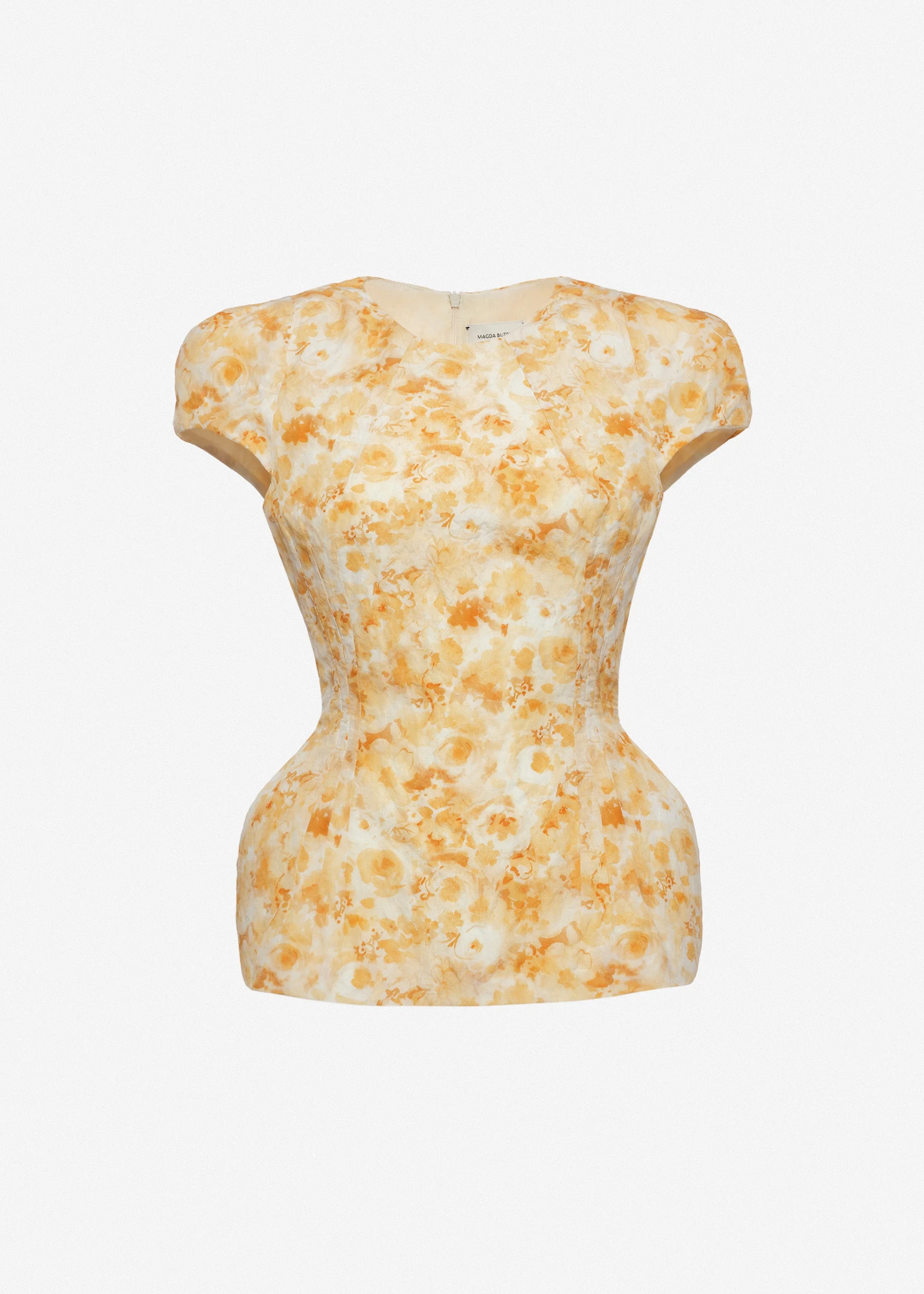 Fitted blouse with padded silhouette in yellow print - 1