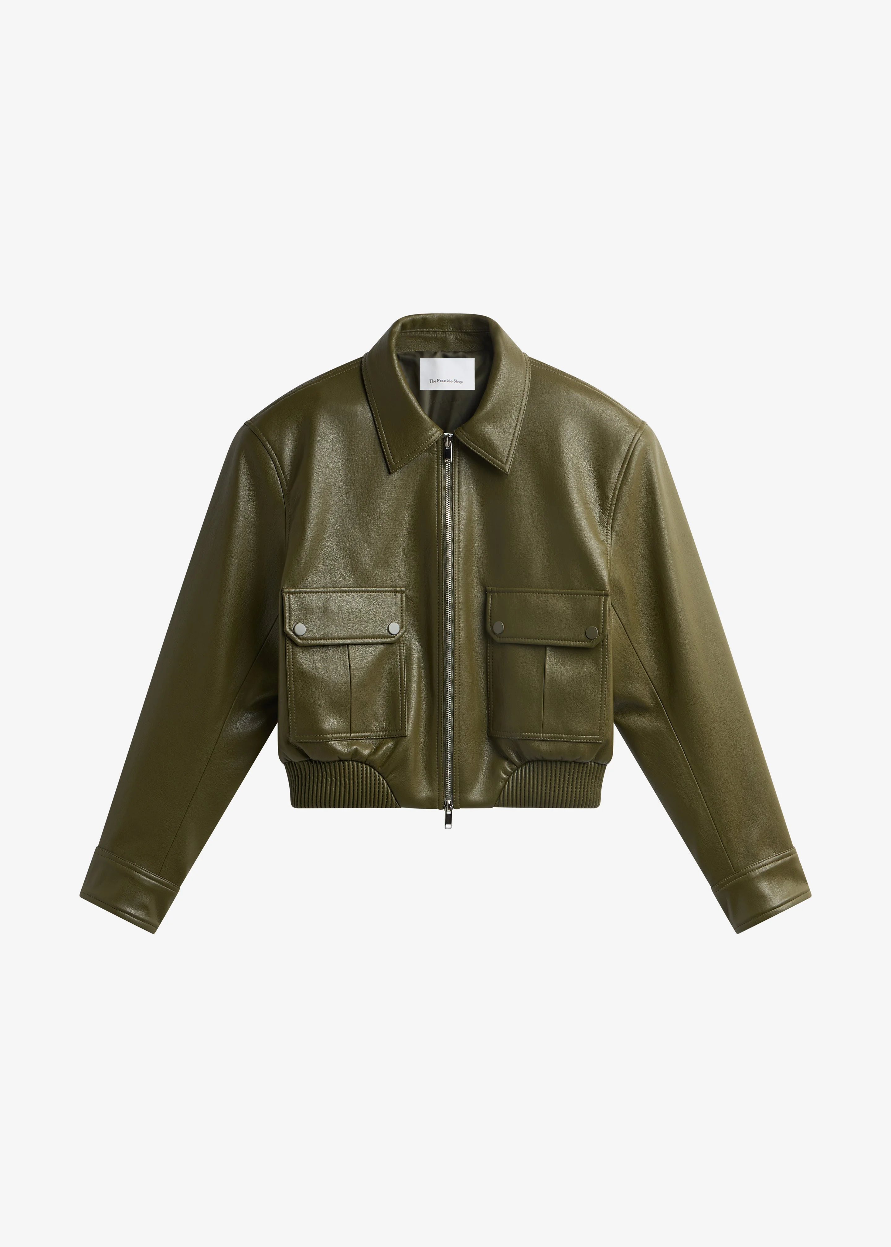 Val Faux Leather Padded Jacket - Army Green - 1