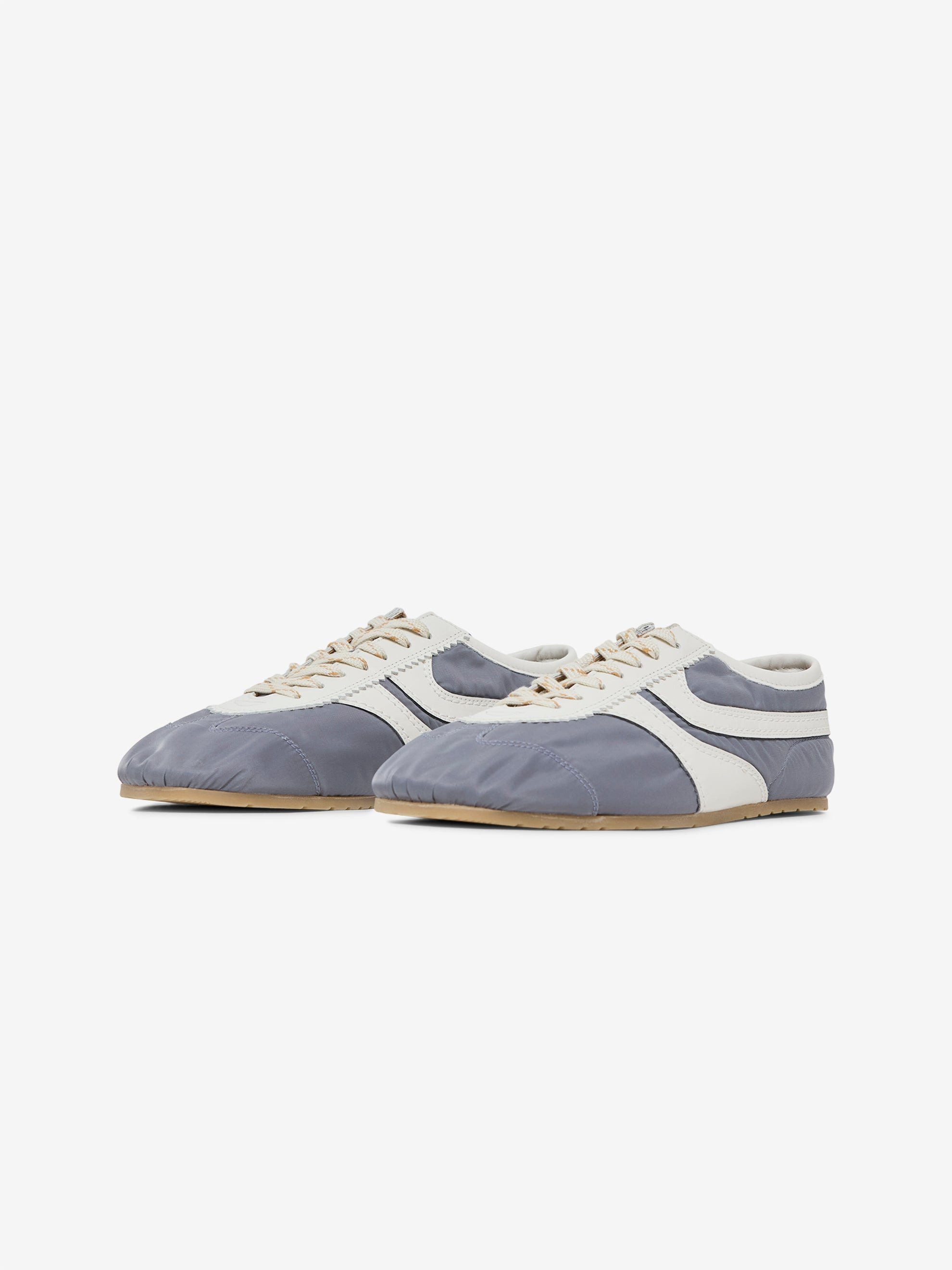 FABRIC COMBINED WITH LEATHER SNEAKERS (LIGHT BLUE) - 2