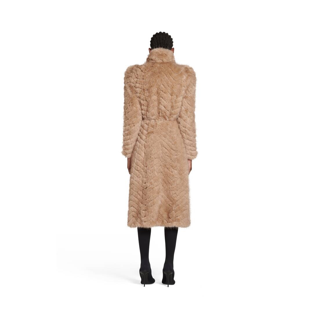 Round Shoulder Fitted Coat in Beige - 4