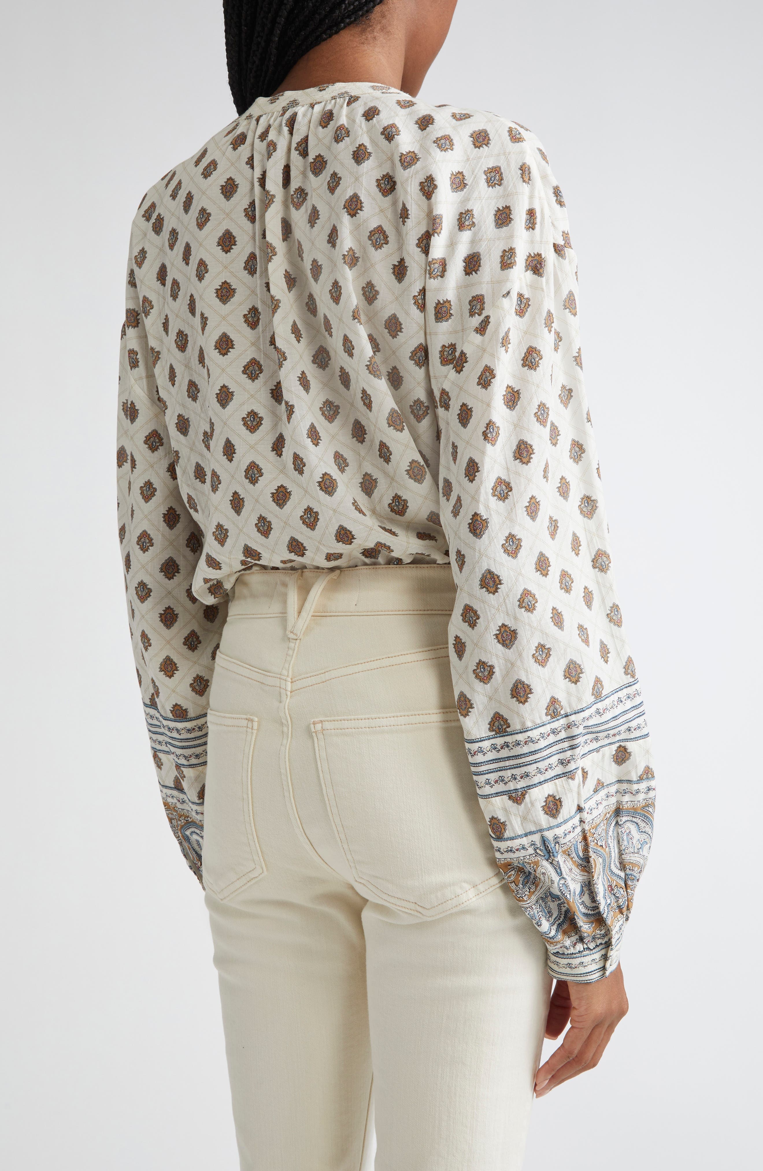 Veronica Beard Lollie Mixed Print Cotton Blend Button-Up Shirt in Dove Multi at Nordstrom - 3