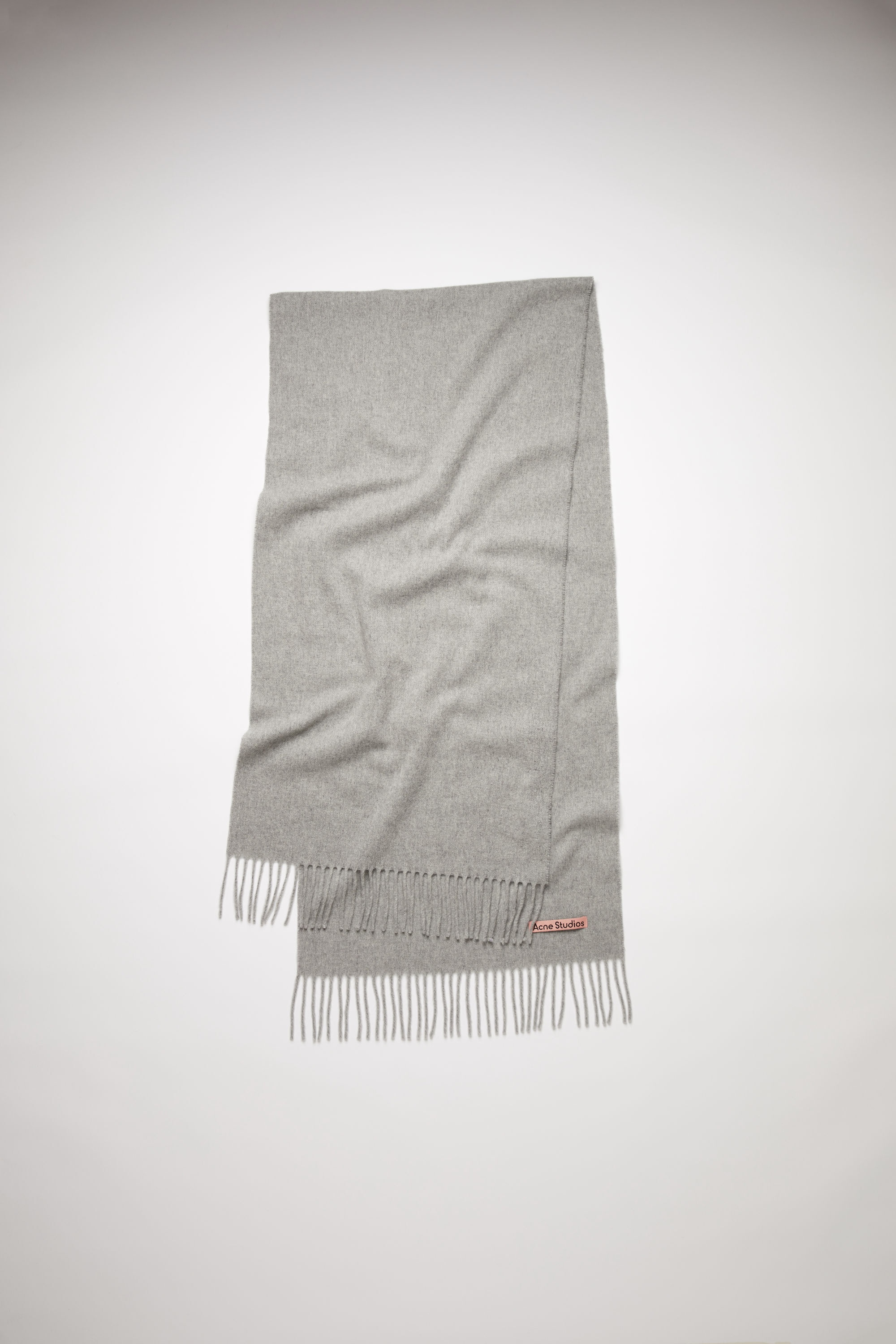 Fringe wool scarf - Narrow - Light Grey Melange - 1