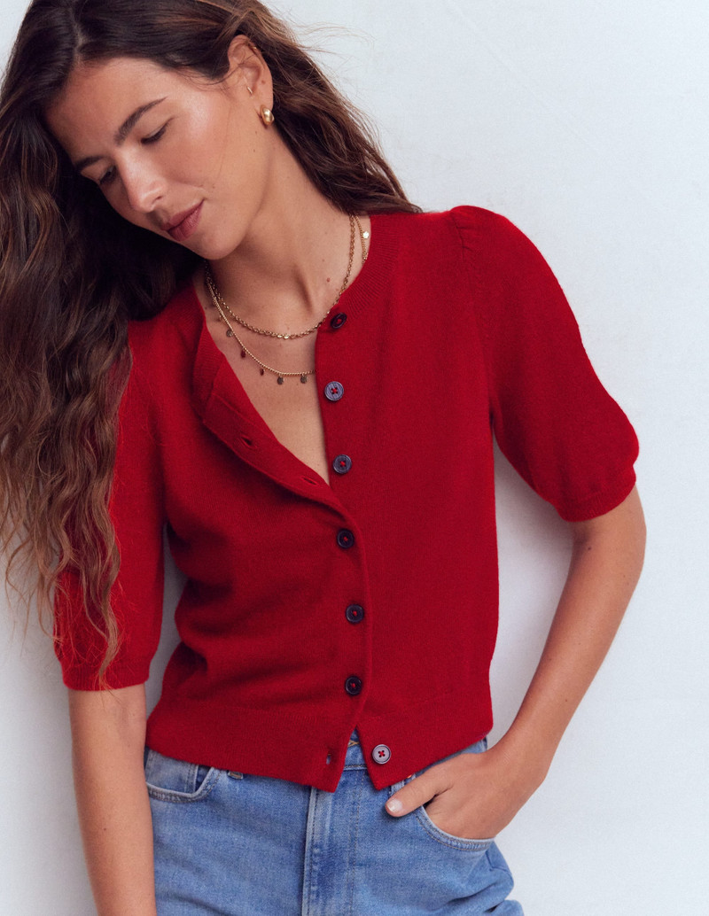 Cropped Cashmere Cardigan-Ash Red - 1